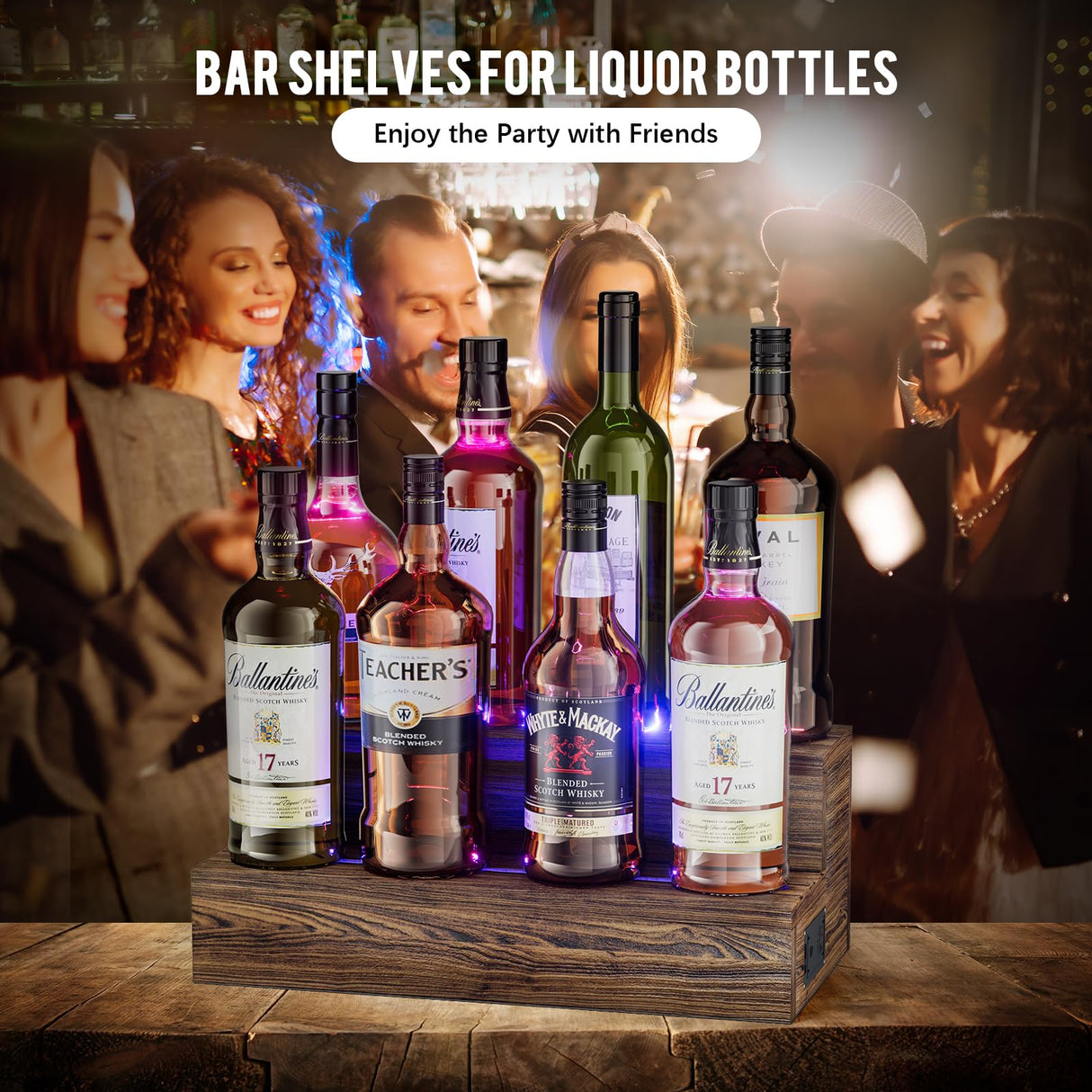 TIRYIUOU LED Lighted Bottle Display Shelf, 2 Pack Bar Shelf, Tabletop Wine Rack, Coffee Syrup Organizer, Home Bar Stand for Liquor Bottles, Mini Bar TIRYIUOU