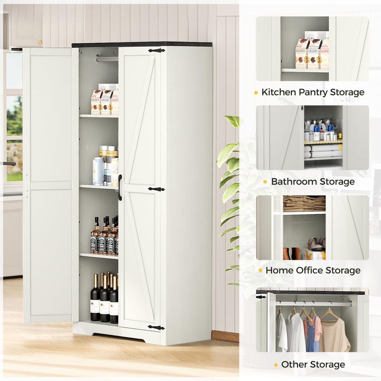 SPERTIKC Wardrobe Closet with Doors, 72" Armoire Wardrobe Cabinet, White Bedroom Storage Cabinet with Hanging Rod for Kitchen, Pantry SPERTIKC