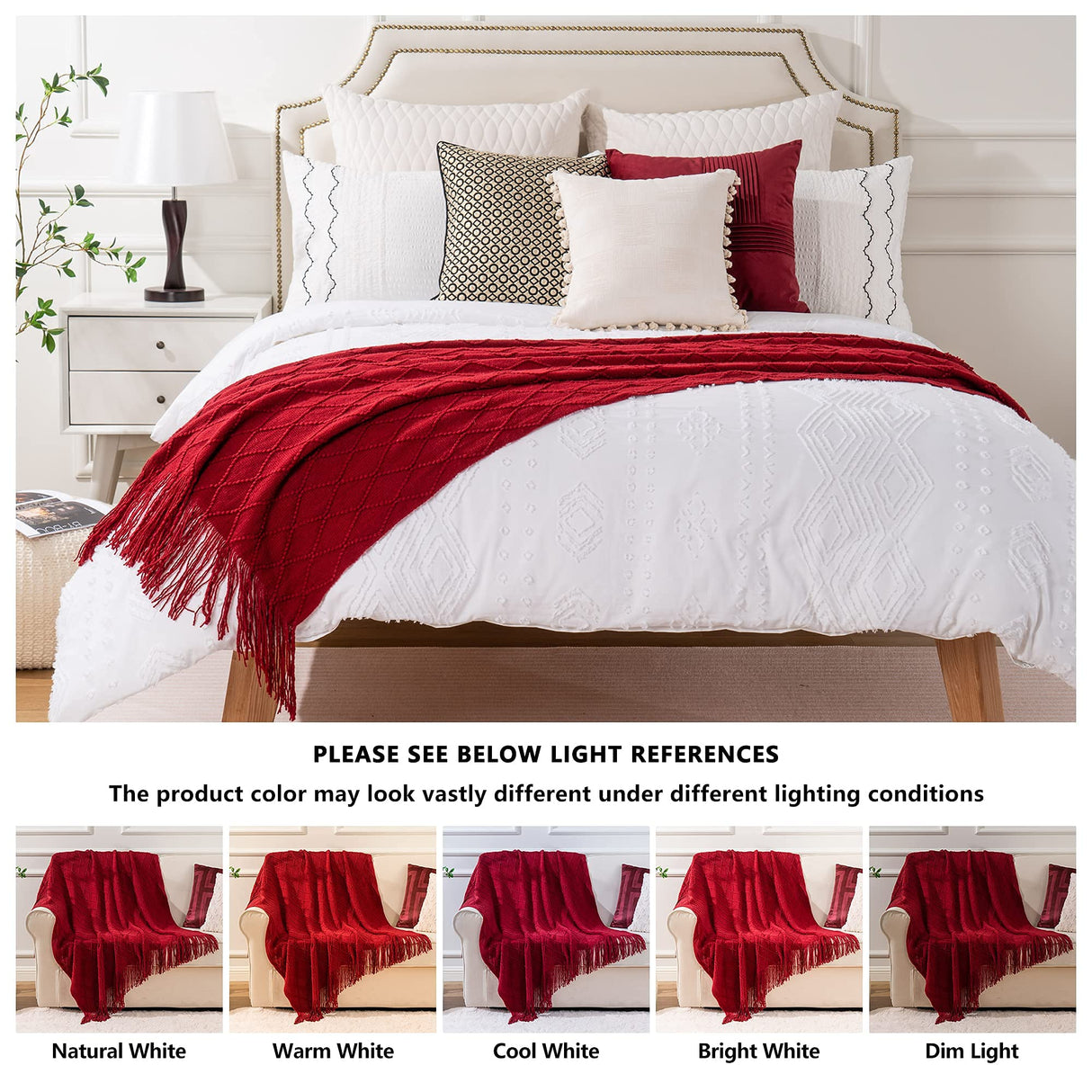 BATTILO HOME Christmas Decor Red Throw Blanket for Couch, Boho Bed Throws for Foot of Bed, Decorative Red Throws for Sofa Living Room, 50"x60" BATTILO HOME
