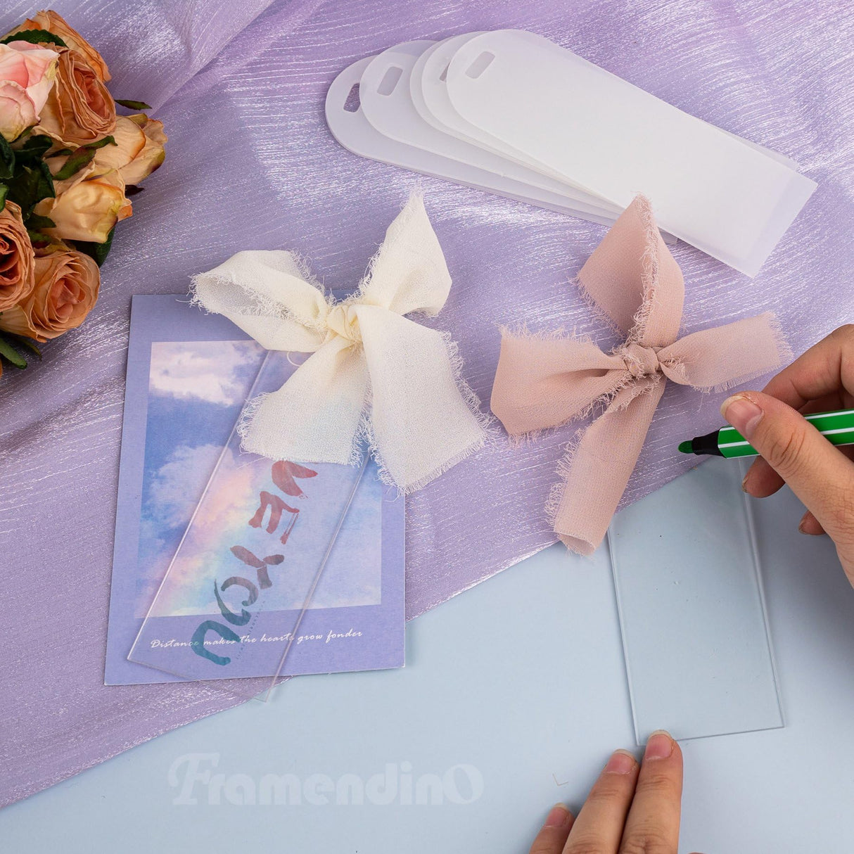 Framendino, 30 Pack 3 mm Acrylic Bookmark Blanks Sublimation Clear Bookmark with 30 Ribbon for DIY Crafts Framendino