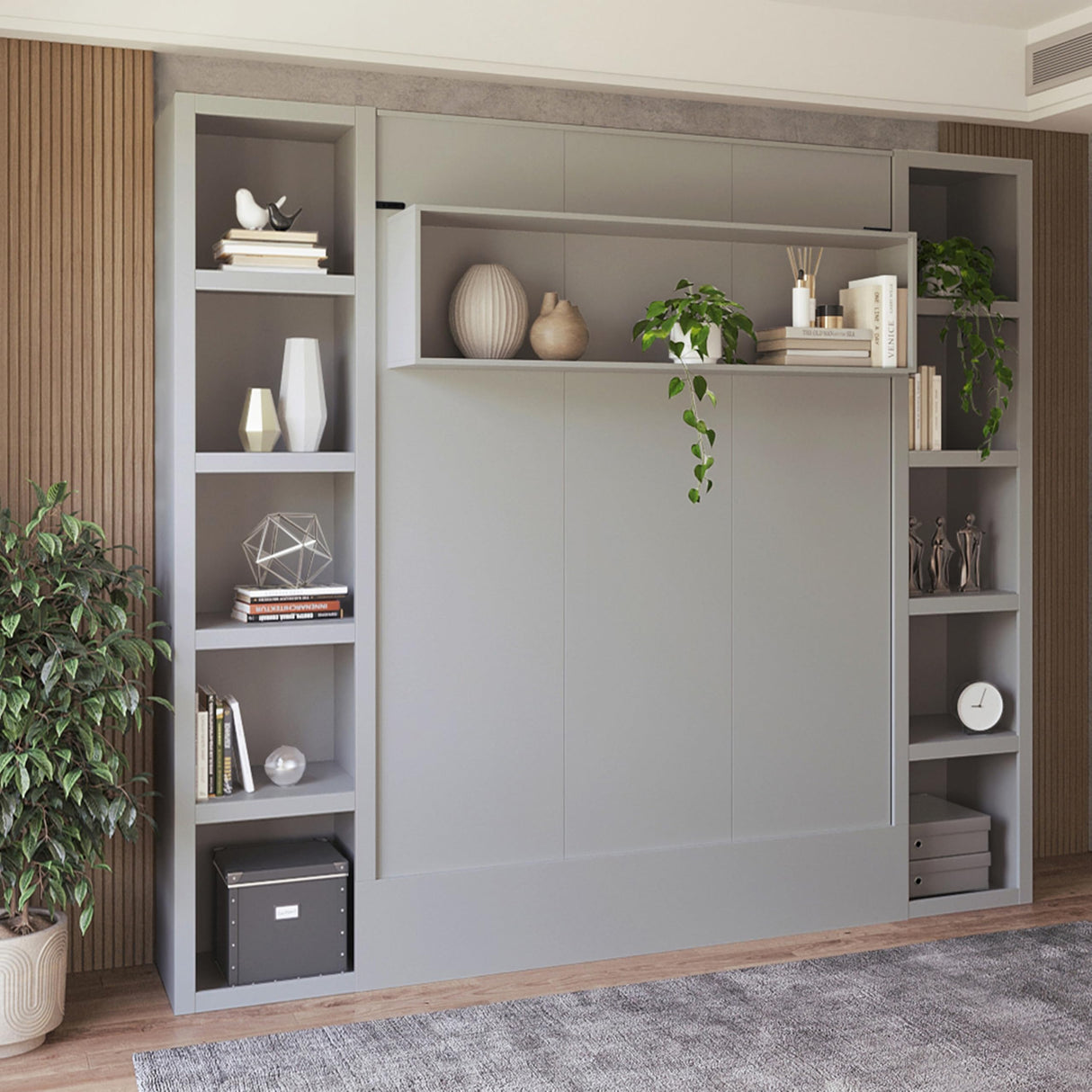 Oakland Living Easy-Lift Queen Murphy Wall Bed in Grey with Two Bookshelves Oakland Living