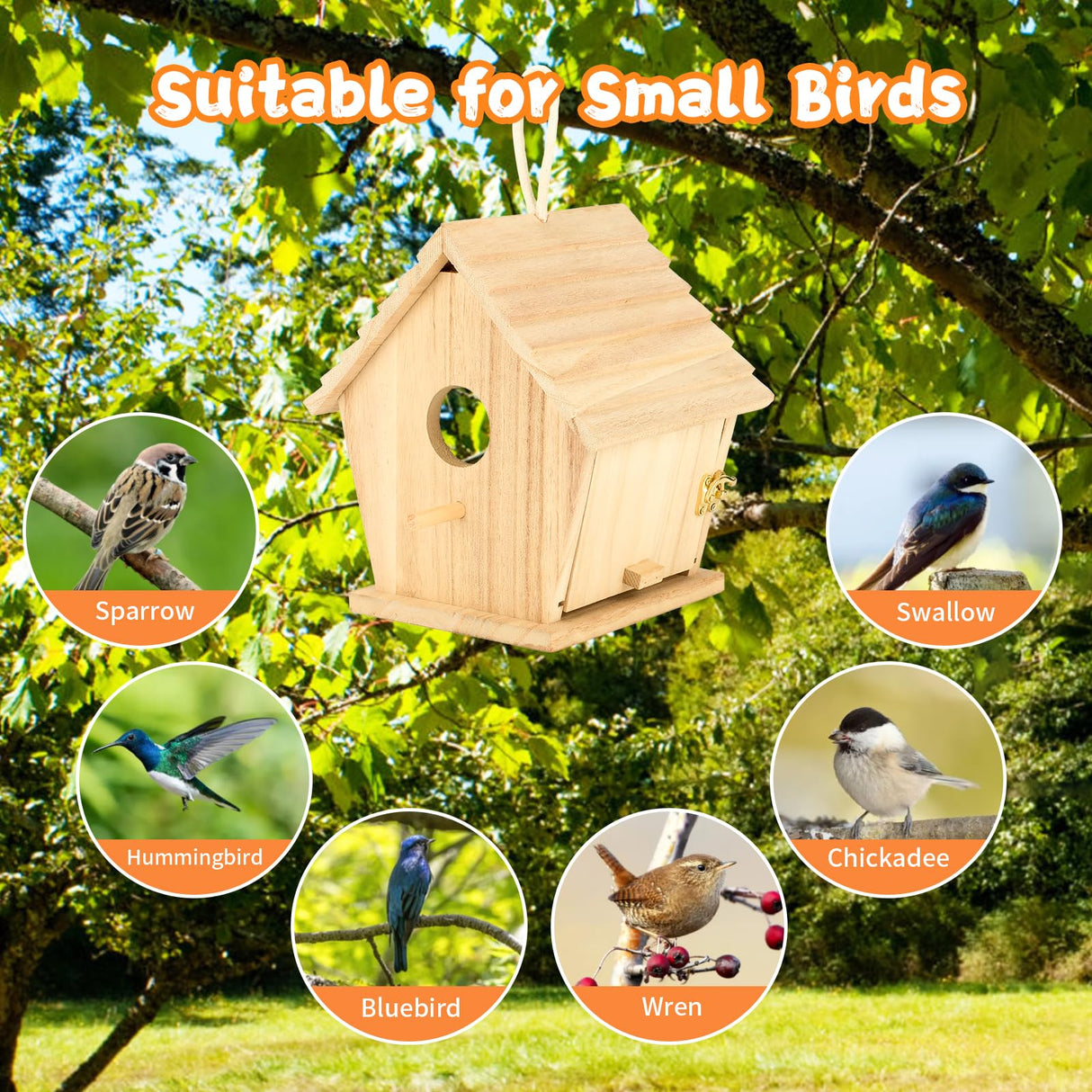 Bluebird Houses for Outside Clearance with Pole, Hanging Bird House Outdoors Garden Patio with Easy Clean Wood Birdhouse Viewing Window Garden Patio for Swallow Sparrow Hummingbird Finch Cardinals GINDOOR