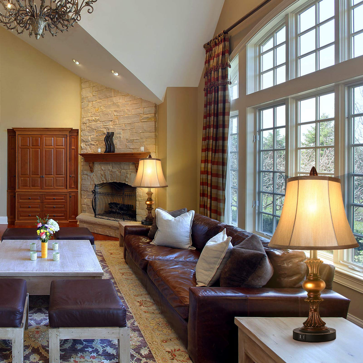 Touch Control Traditional Table Lamp Set of 2, Vintage Bedside Lamps with Dual USB Charging Ports, 3-Way Dimmable Bronze Finish Desk Lamps with Bell Shape Faux Silk Shade for Living Room, Bedroom PARTPHONER