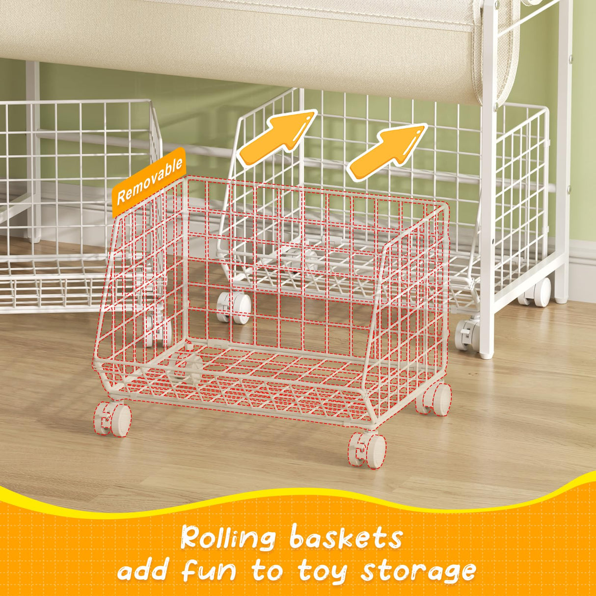 Kids Bookshelf and Toy Storage with 2 Lockable Rolling Baskets – Small Book Shelf for Kids Rooms, Montessori Children Toddler Bookshelf for Nursery, Playroom, Bedroom, Holds Up to 20 Books & Toys koozuuyk