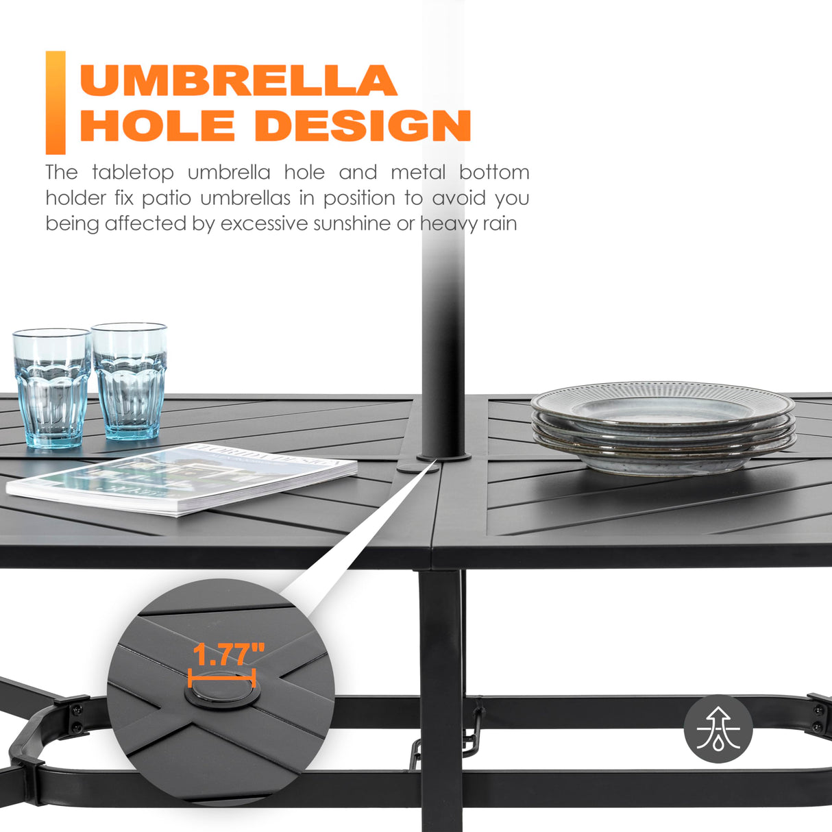 NUU GARDEN 7-Piece Outdoor Patio Dining Set with 6 Padded Textilene C-Spring Chairs and 61 x 37 Inch Table with 1.8 Inch Umbrella Hole for Patio Deck Garden Backyard Indoor Outdoor Use Black Blue NUU GARDEN