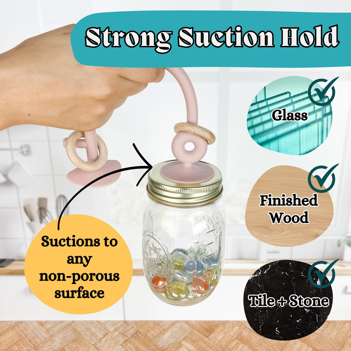 Eco Mama Shop: Silicone and Wood Table Top Toy and Teether, Montessori Educational Toys for Infant Toddlers, High Chair Toys with Suction Cups, Silicone Teething Toys (Dark Pink and Dusty Rose) Eco Mama Shop