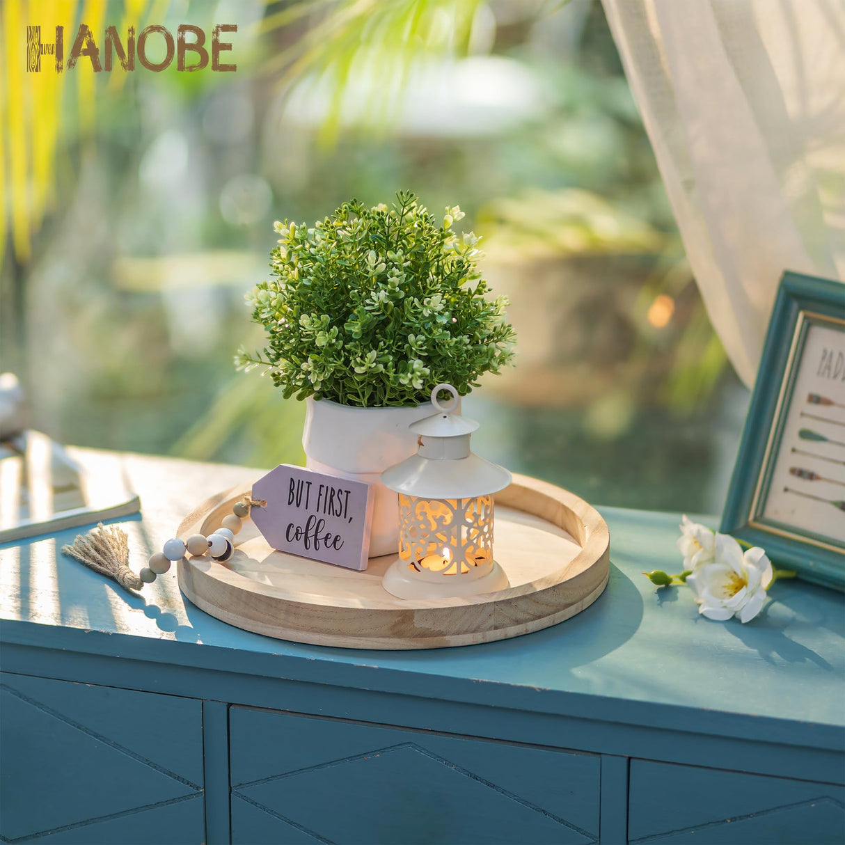 Hanobe Round Wood Candle Tray: Rustic Wooden Candle Holder Natural Pillar Stand Farmhouse Tea Light Plate Base for Living Room Coffee Table Centerpiece for Kitchen Counter Bathroom Home Decor,11.8" Hanobe