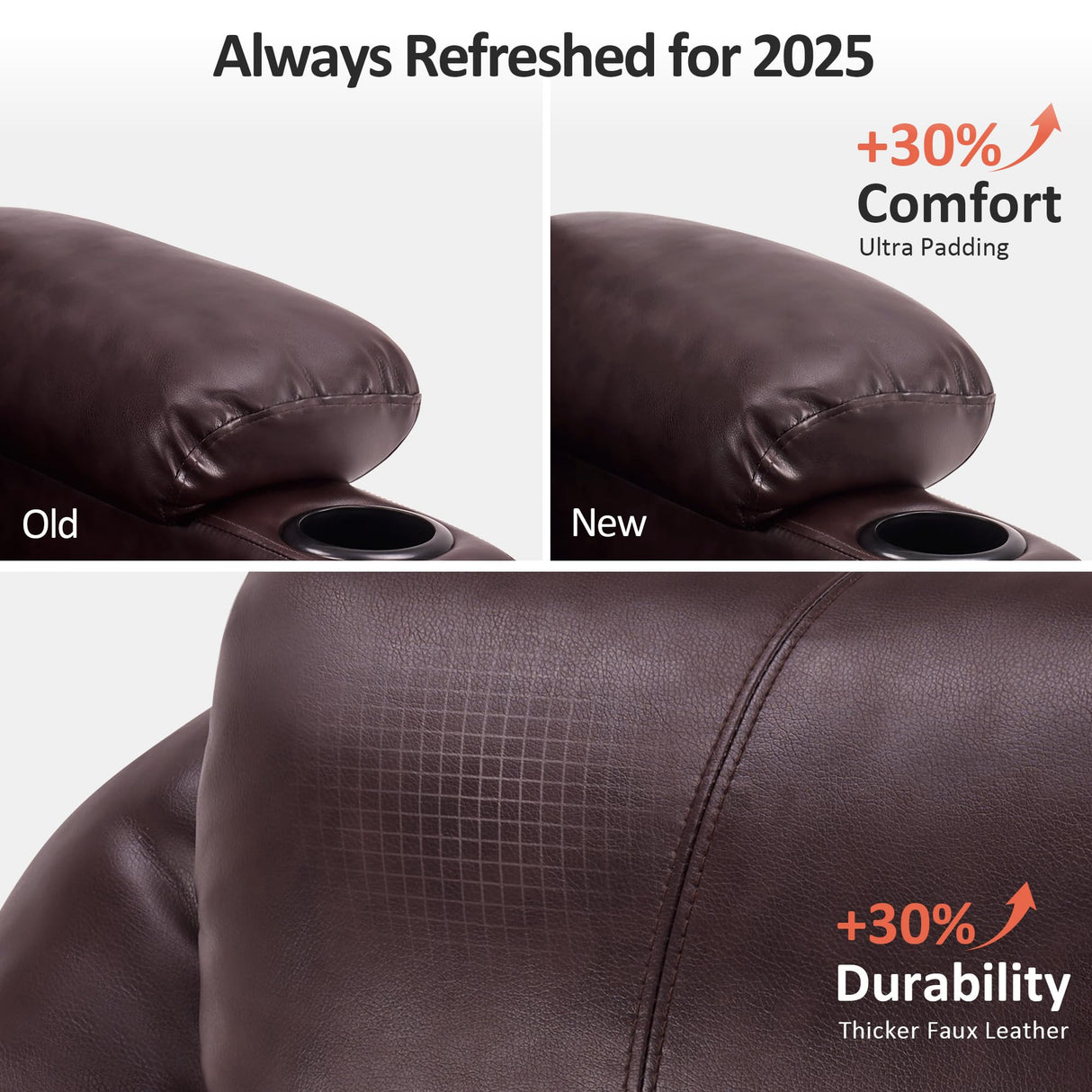 MCombo Large Power Lift Recliner Chair with Massage and Heat for Tall Elderly People, 3 Positions, Cup Holders, and USB Ports, Faux Leather 7516 (Large, Dark Brown) MCombo