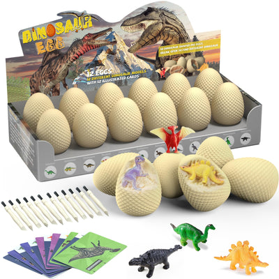 EARTH'SCODE Dinosaur Eggs Excavation Dig Kit, 12 Dino Egg with 12 Cute Unique Dinosaurs Inside Toys for Best Holiday & Birthday Archaeology Science STEM Crafts Gifts for Kids 3-12 Years Old