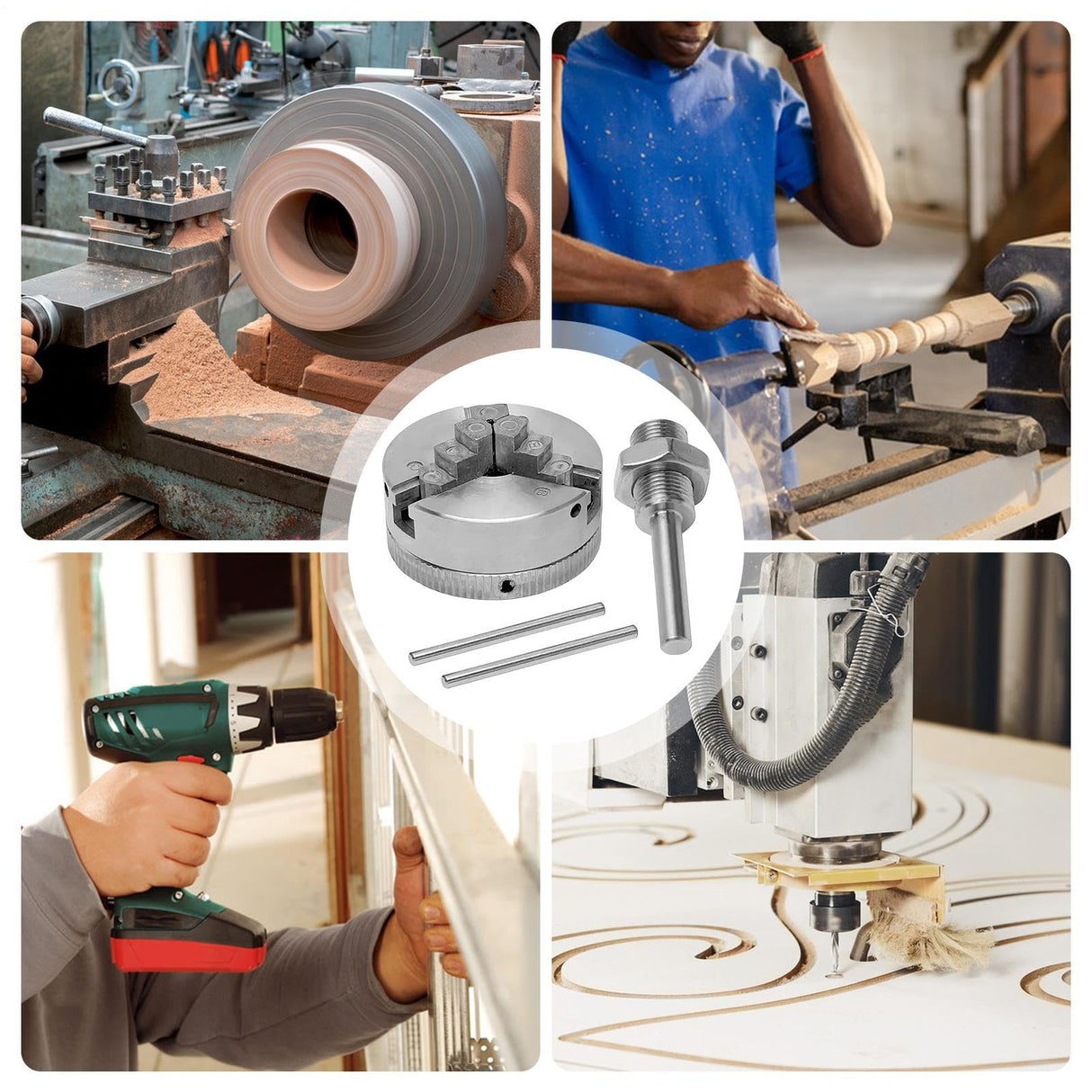 Scroll Chuck - 3 Jaw Lathe Chucks for Woodturning,Self-Centering Precision Collet Drill Accessories for Industrial Workshop Hobbyist Repair Factory Generic