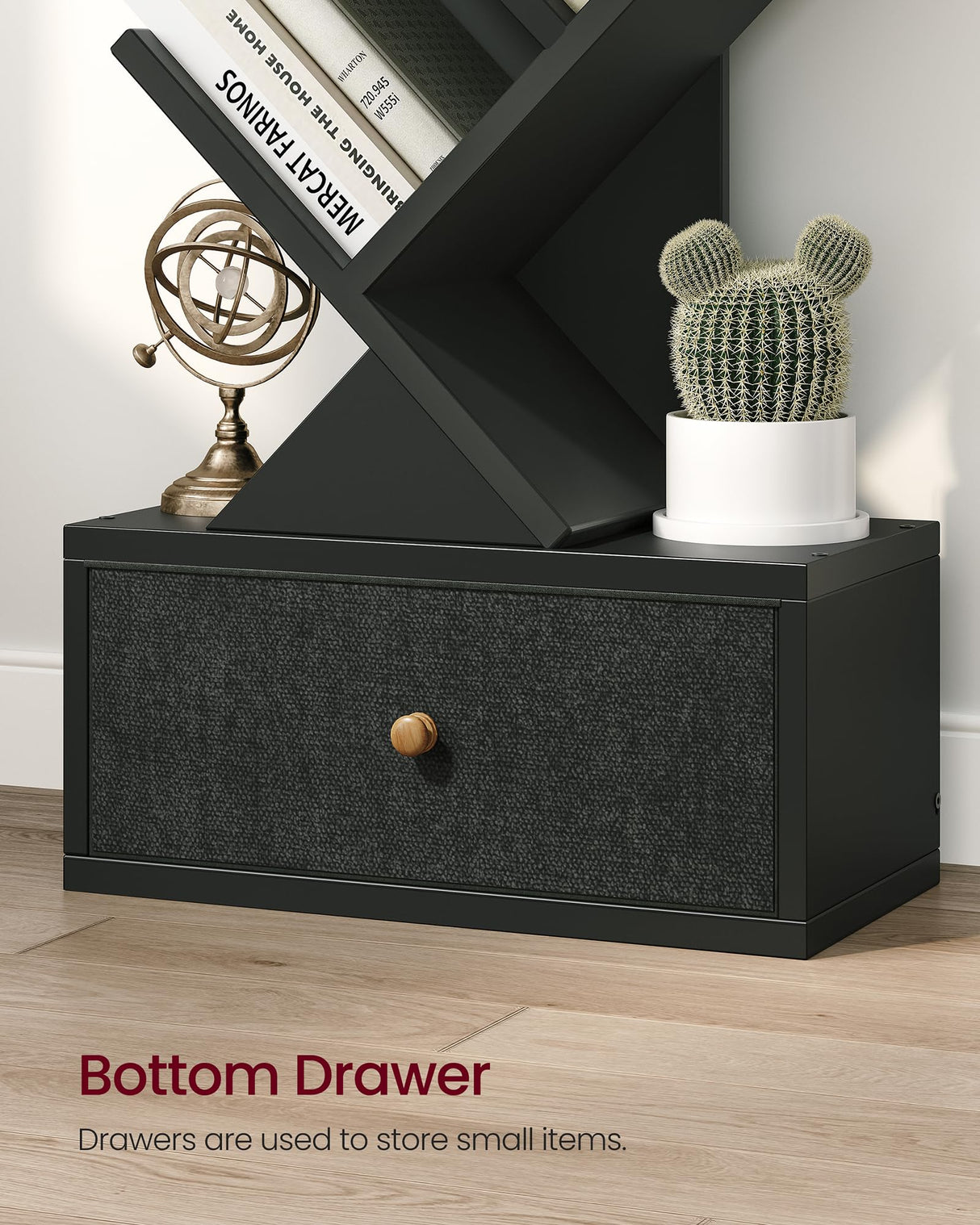 Yzosvki 9 Tier Tree Book Shelf with Drawer, Floor Standing Bookshelf Storage Organizer Bookshelves for Books/CDs, 9 Shelf Narrow Bookcase for Sturdy Room, Bedroom, Living Room, Black Yzosvki