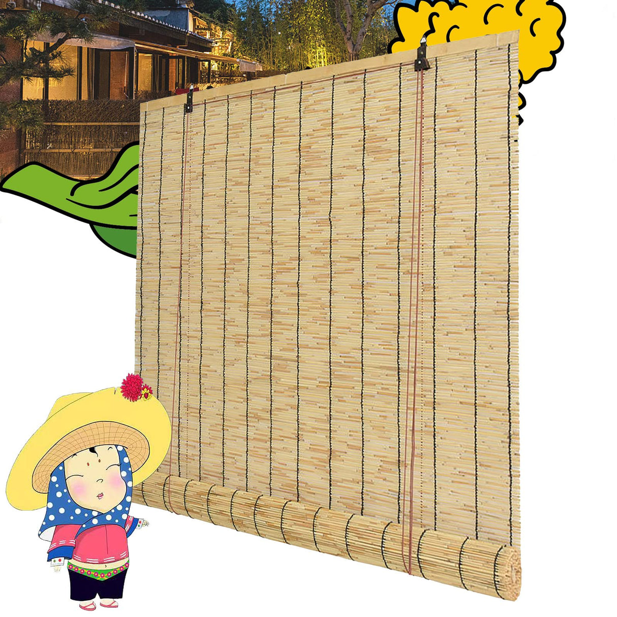 Patio Shades Roll Up Outdoor Bamboo Blinds for Outdoor Patio Bamboo Roll Up Shades, Bamboo Shades for Patio Outdoor Blinds for Porch Bamboo Roll Up Blinds 27×67in(W×H) Black OCAZI