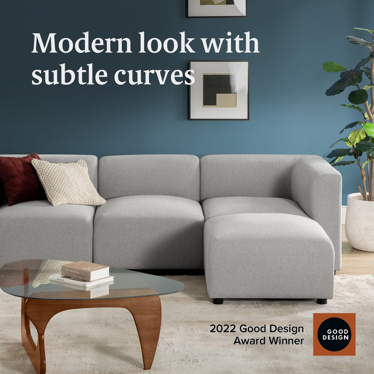 ZINUS Luca Reversible Chaise Sectional Sofa, Modern Style, Flexible Modular Design, Easy Tool-Free Assembly, Grey ZINUS