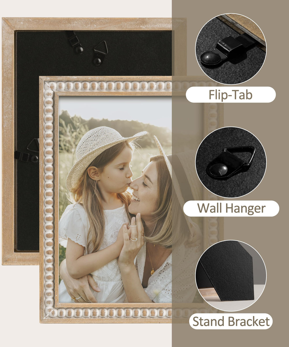 SUMGAR 5x7 Picture Frames 7x5 Photo Frame White Wood Farmhouse Boho Wall Mounted Shabby Chic Display for Desk Birthday Friend Gifts for Christmas with Decorative Distressed Pine Beads SUMGAR