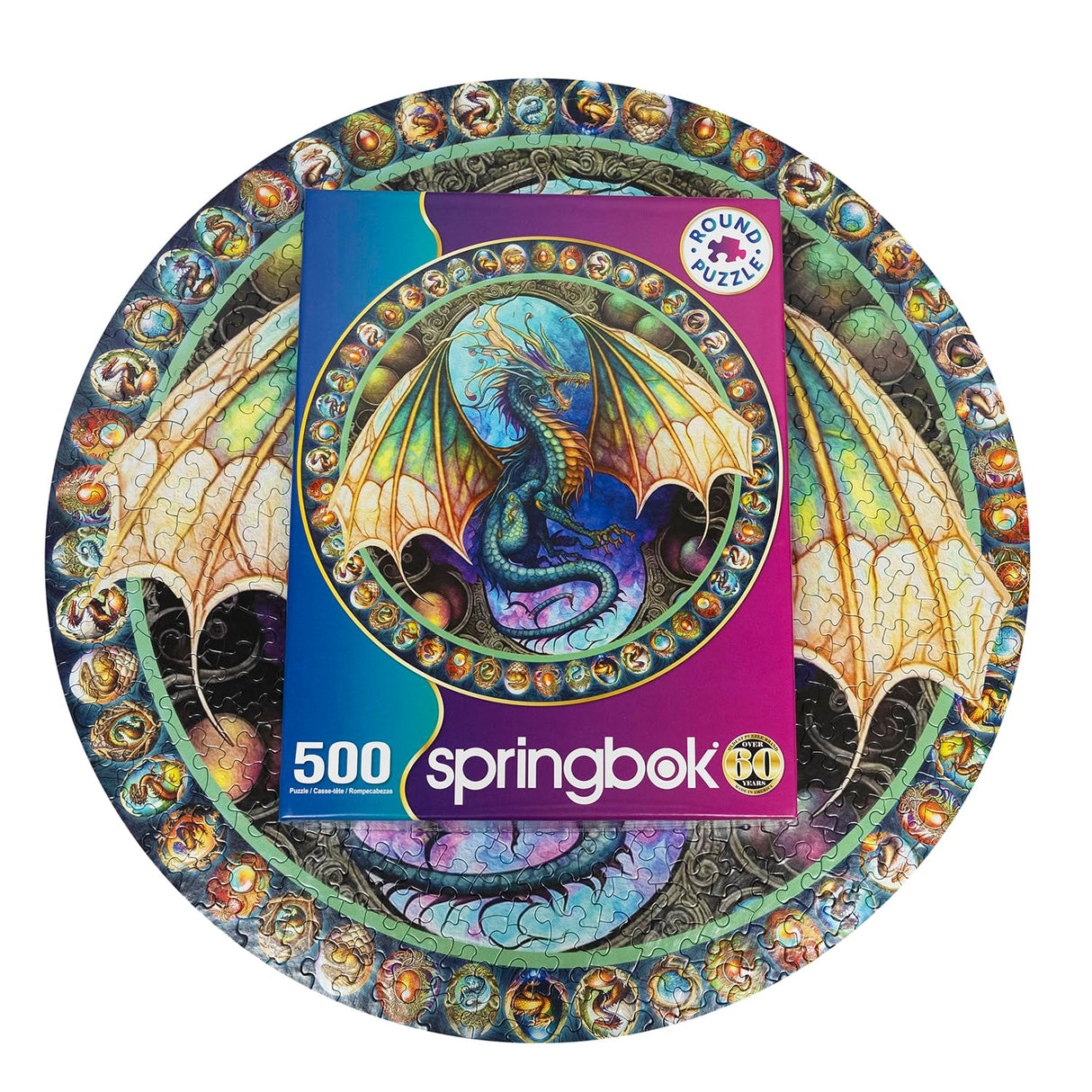Springbok's Dragon Heart 500 Piece Round Jigsaw Puzzle for Adults - Unique Cust Pieces with Spectacular Dragon Image - Made in USA Springbok
