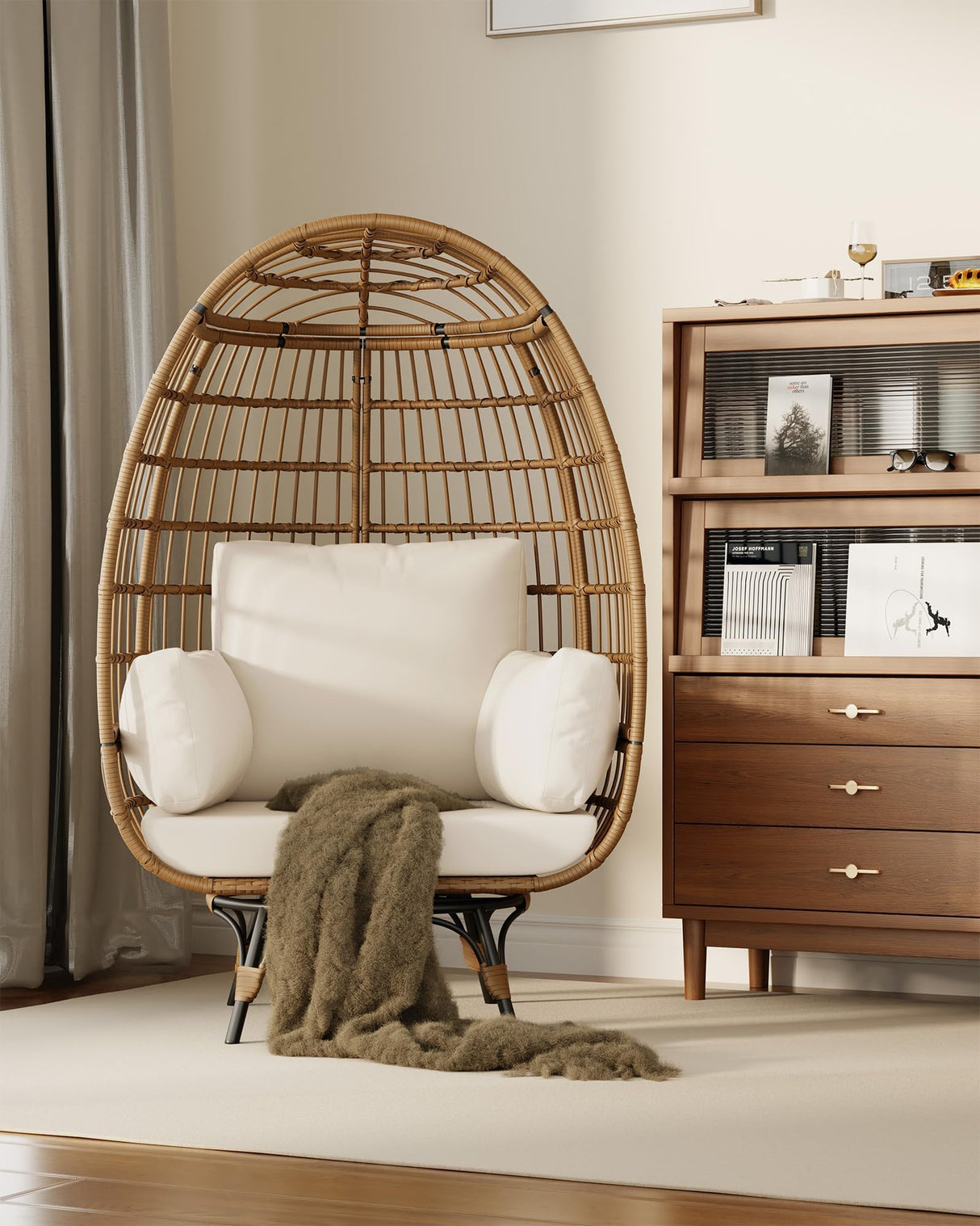 GAOMON 360 Swivel Wicker Egg Chair, Indoor Outdoor Rattan Lounge Chairs with Cushions for Indoor Living Room Bedroom Outside Patio Backyard Balcony GAOMON