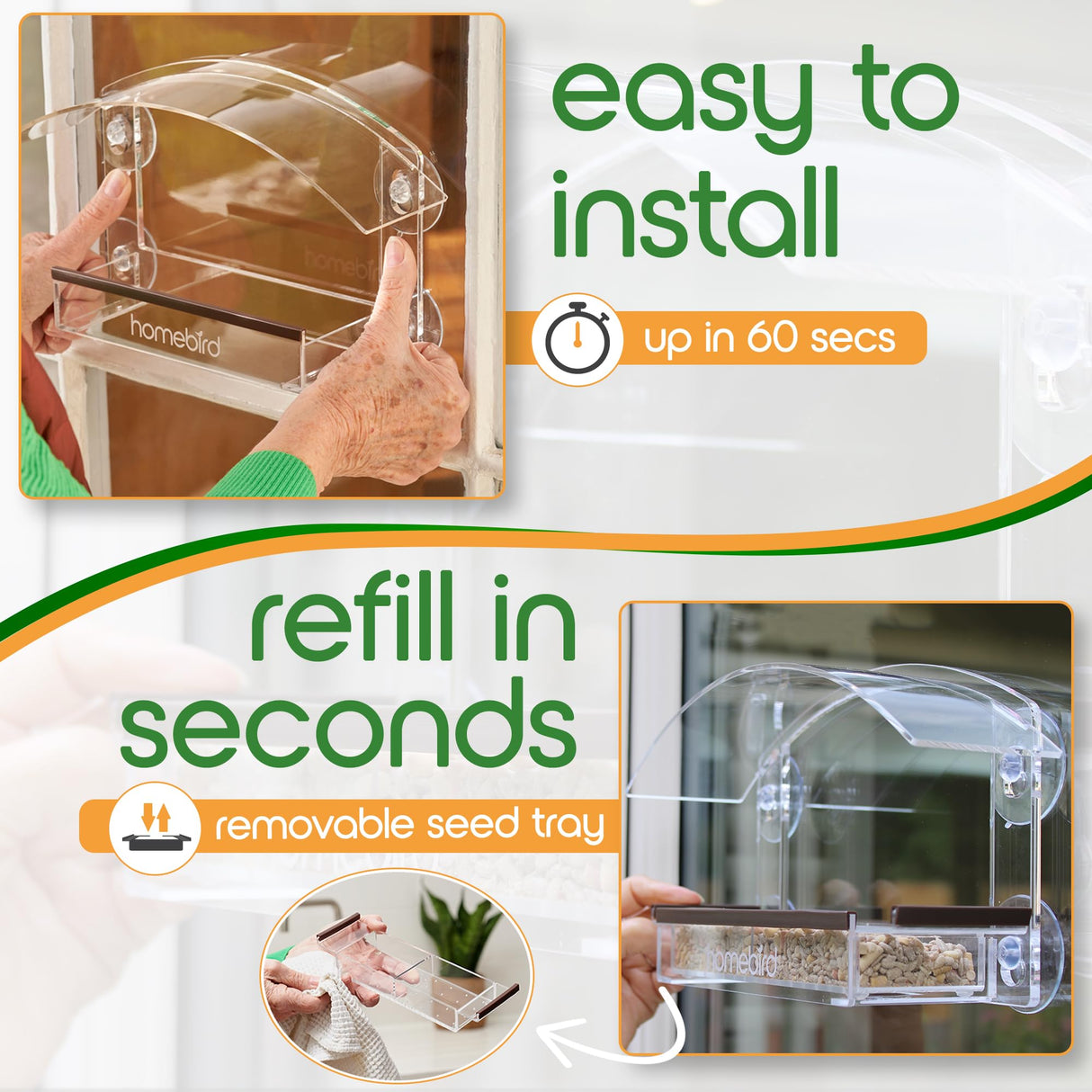 Window Bird Feeder with Strong Suction Cups - (Upgraded 2024 Model) Bird Feeder Window for Cats, Clear Acrylic Bird Feeder for Viewing Bird House Gift homebird