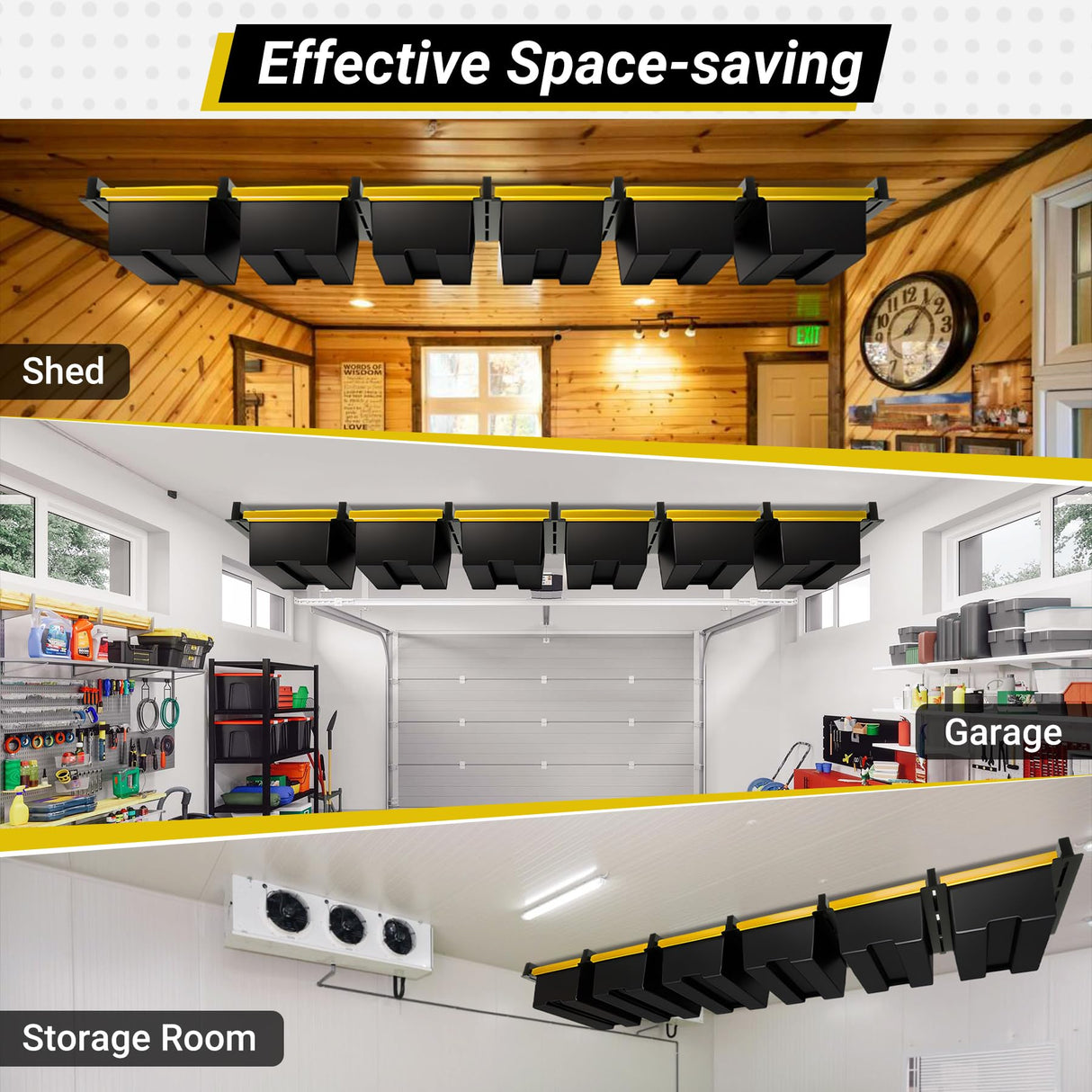 Eastrexon 6-bin Overhead Garage Storage Rack, Ceiling Storage Racks Heavy Duty, Powder Coated Tote Storage Rack for Garages, Sheds, Storerooms (7 PCS, for 6 Bins) Eastrexon