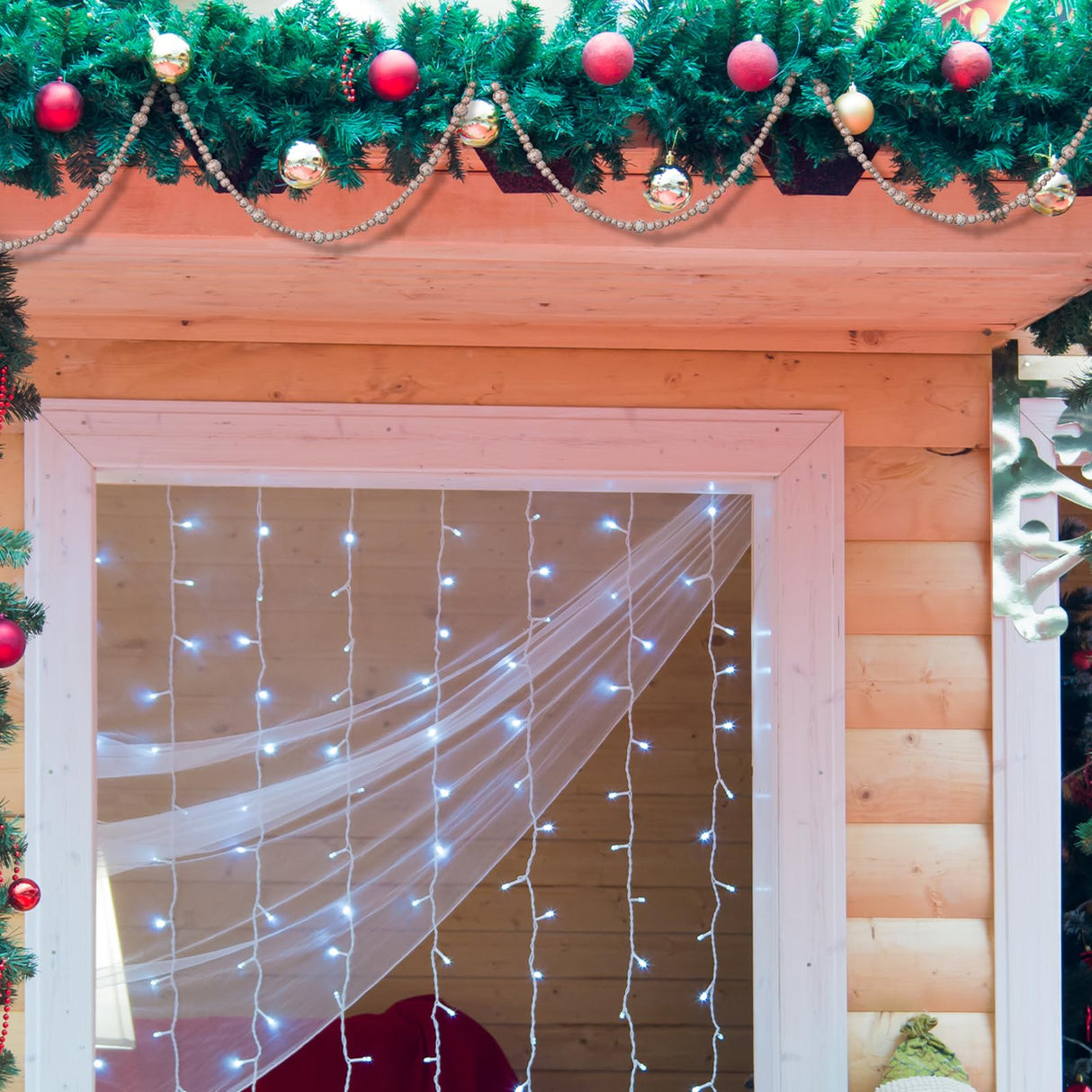 Equsion 2 Pcs 13.7 Feet Christmas Tree Garland Wooden Beaded Garland Boho Decorations Wall Hanging Farmhouse Home Decor Rustic Country Natural Holiday Decoration(Gold, White) Equsion