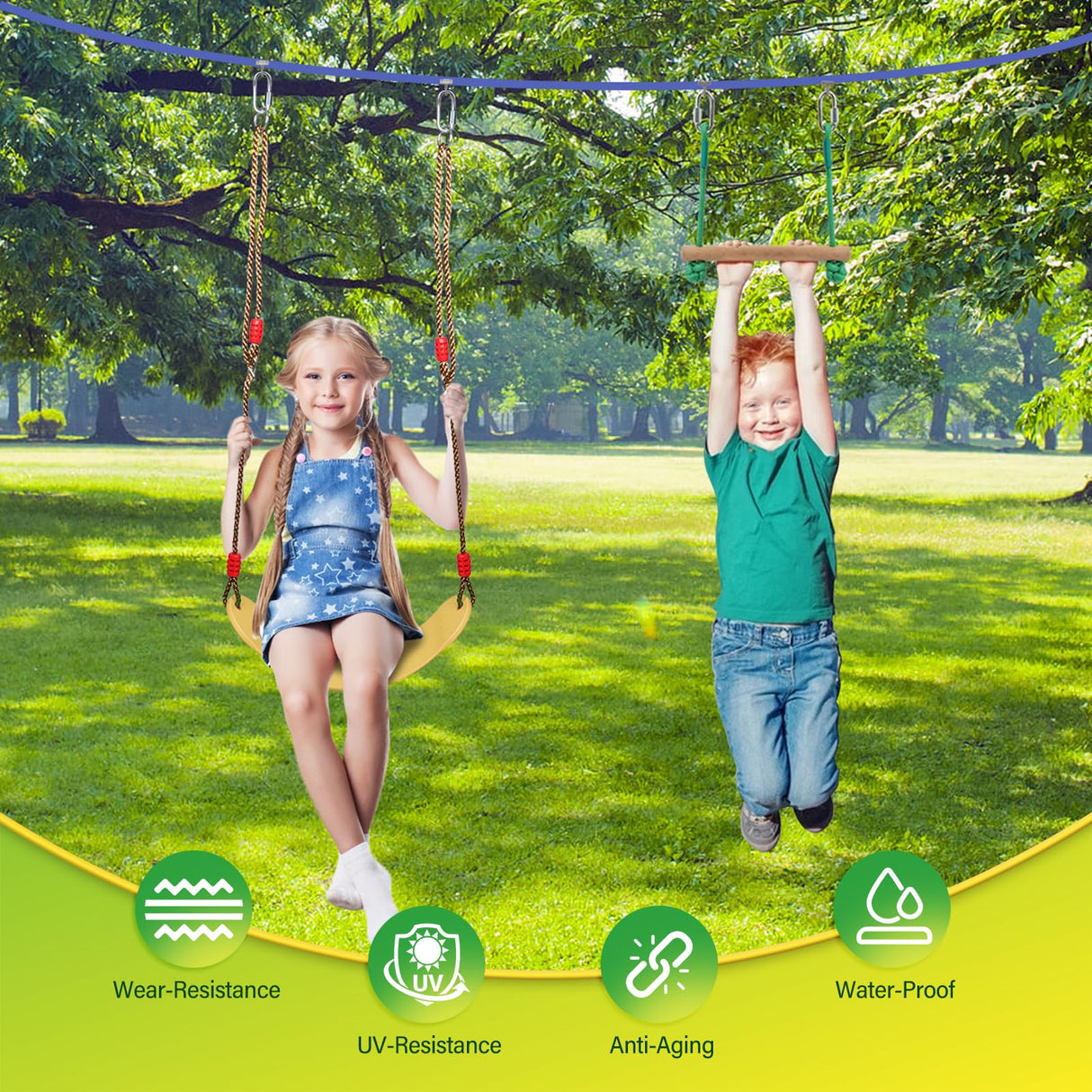 65 FT Ninja Warrior Obstacle Course for Kids, 65 FT Durable Slackline with 14 Obstacles-Swings, Monkey Bars, Arm Trainers and More, Weatherproof Outdoor Obstacle Course for Backyard,3+ Years Old FAHKNS