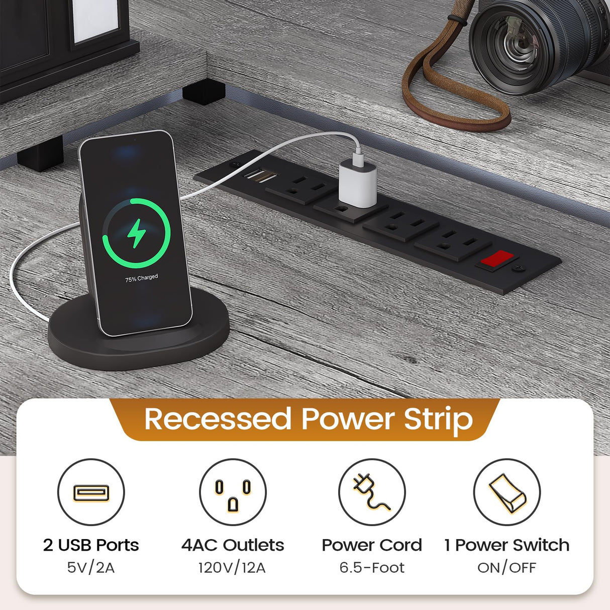 SEDETA L Shaped Desk with 6 Drawer, 108" Home Office Desk with File Drawer & Power Outlet, Corner Computer Desk with Monitor Shelf, Two Person Desk, Gaming Desk with Led Lights, Grey SEDETA