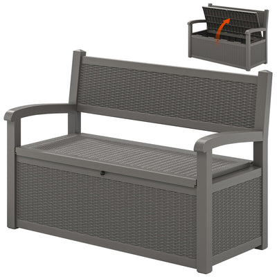 70 Gallon Outdoor Storage Bench Deck Box Lockable for Patio Furniture, Outdoor Porch Bench with Storage Waterproof for Cushions, Garden Tools and Pool Supplies, Grey