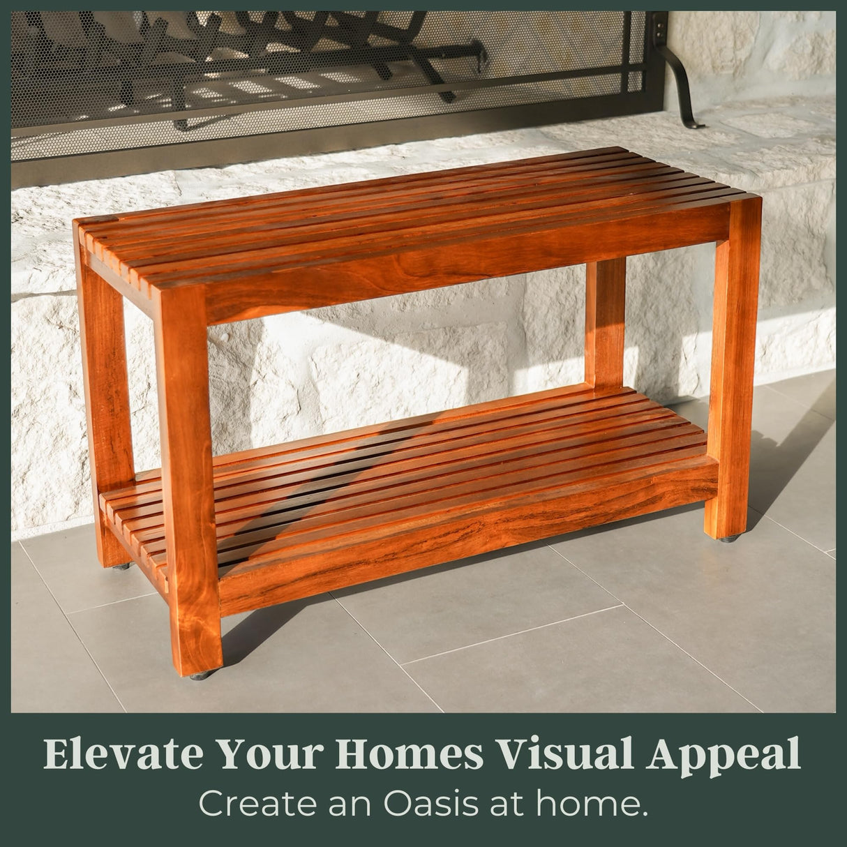 Teak Shower Bench - Fully Assembled 30 inch Shower Bench with Shelf | Water Resistant Shower Benches for Inside Shower to Sit on | Wooden Shower Bench for Spa, Garden, Living Room, Kitchen The Teaky Hut