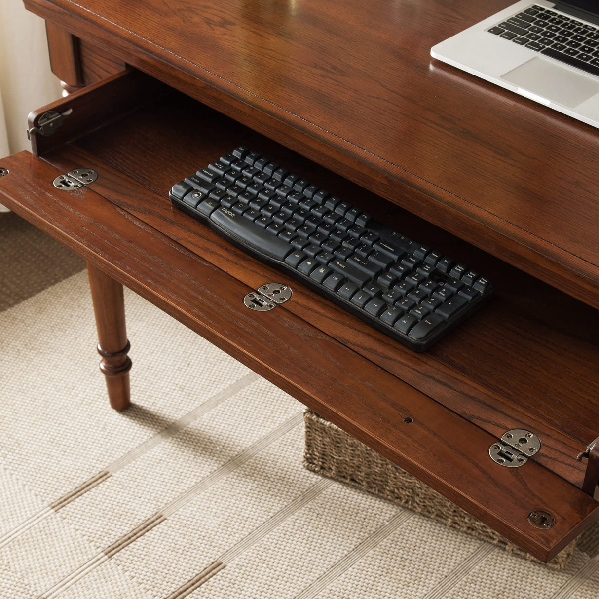 Leick Home SINCE 1910 Farmhouse Oak Turned leg Laptop Desk with Center Drawer, FURNITURE Leick Home