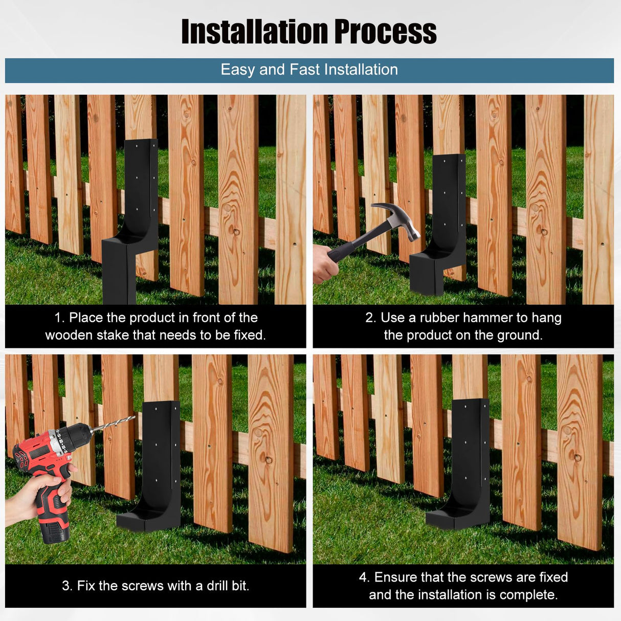 CNQLIS Heavy-Duty Steel Fence Post Repair Kit,Fence Post Anchor Ground Spike for Repairing Broken Wooden Fence Post Repair Stakes,3.6"x3.6" (6 Pack) CNQLIS