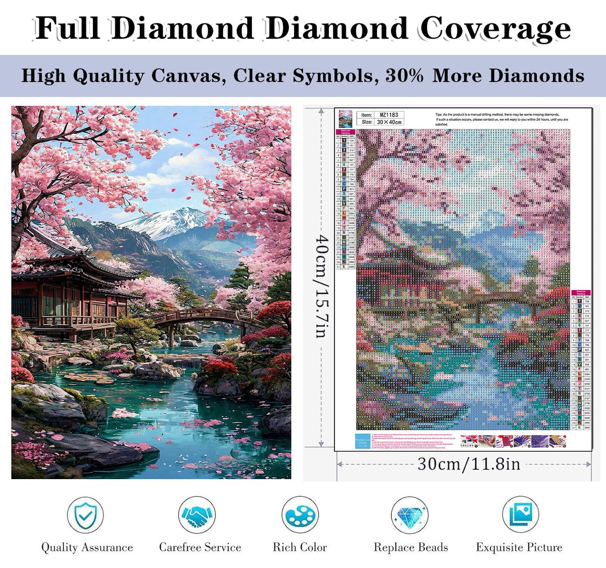 Cherry Blossoms Diamond Art Kits for Adults, DIY Landscape Diamond Painting Kits for Beginners, 5D Full Round Drill Diamonds Art Painting for Home Wall Decor Gift 12x16 Inch Generic