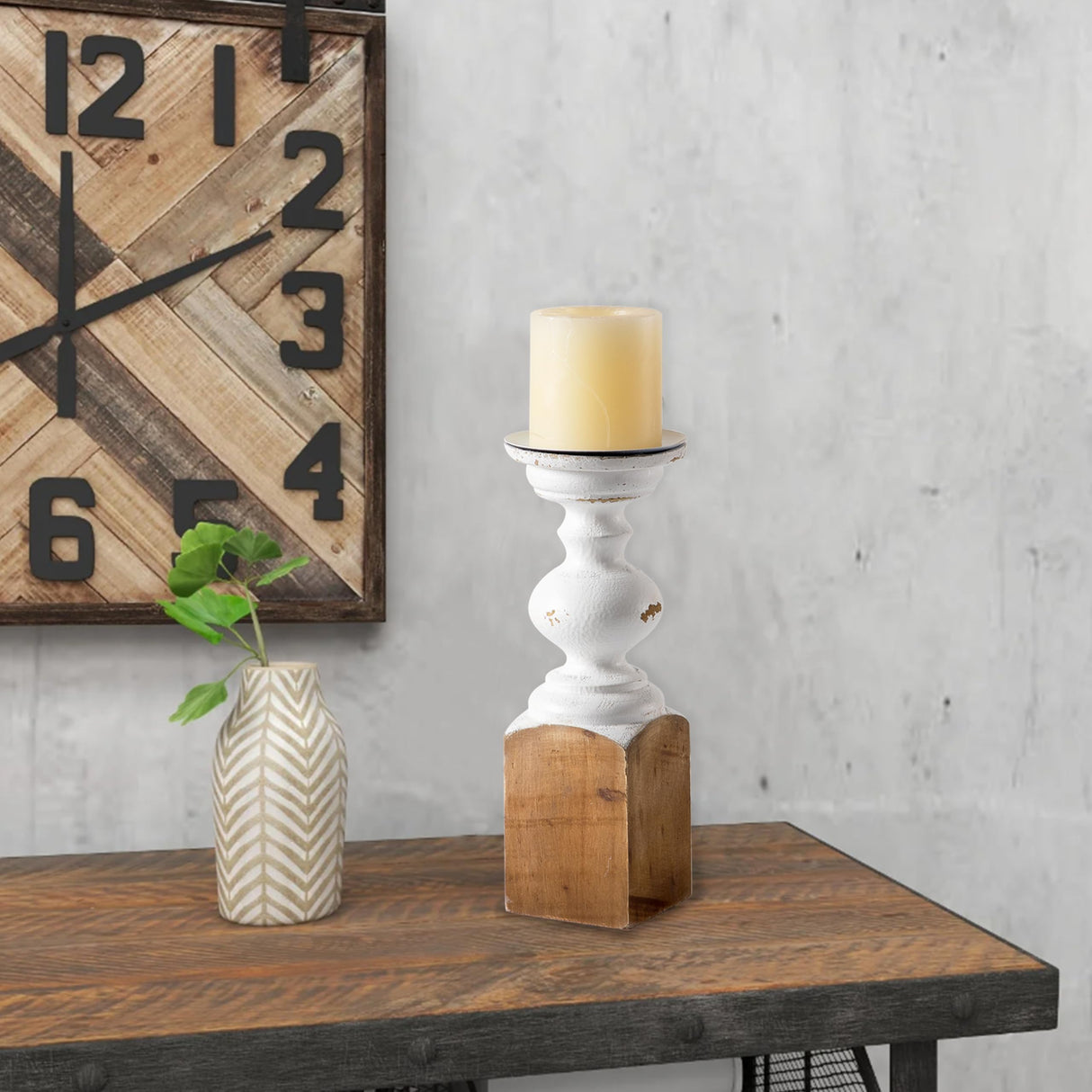 SOFE Wood Farmhouse Candle Holders, 11" Tall White Candle Holders for Pillar Candles, Rustic Candle Stand for Mantel, Coffee Centerpiece Table Decorations, Living Room, Dining Room Decor SOFE