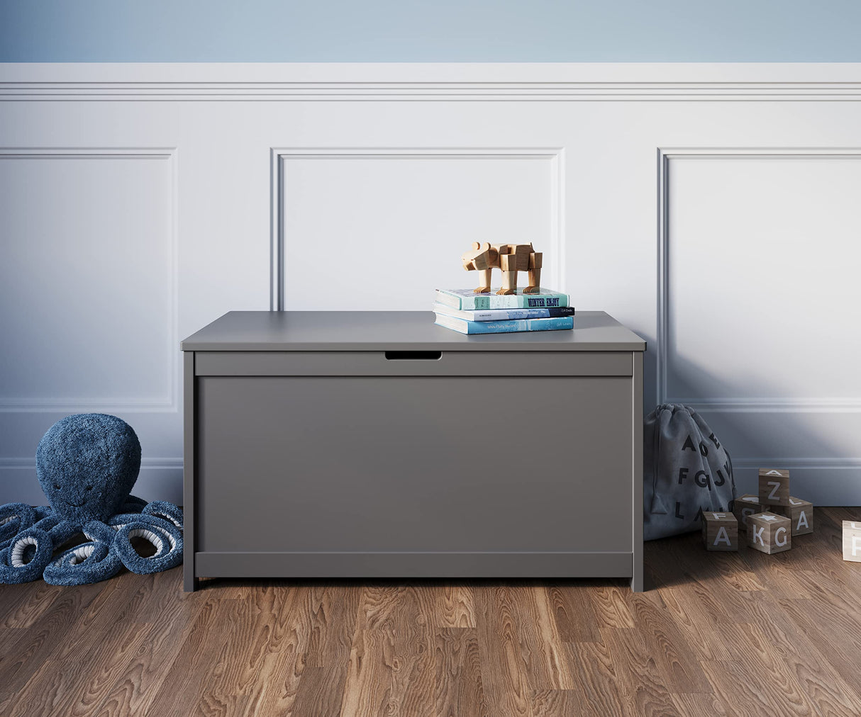 Child Craft Harmony 33” Wood Toy Box, Large Storage Chest, Plenty of Storage, 2 Safety Hinges, Standard Ventilation Hole on Back, 6 Cubic Feet of Storage (Cool Gray) Child Craft