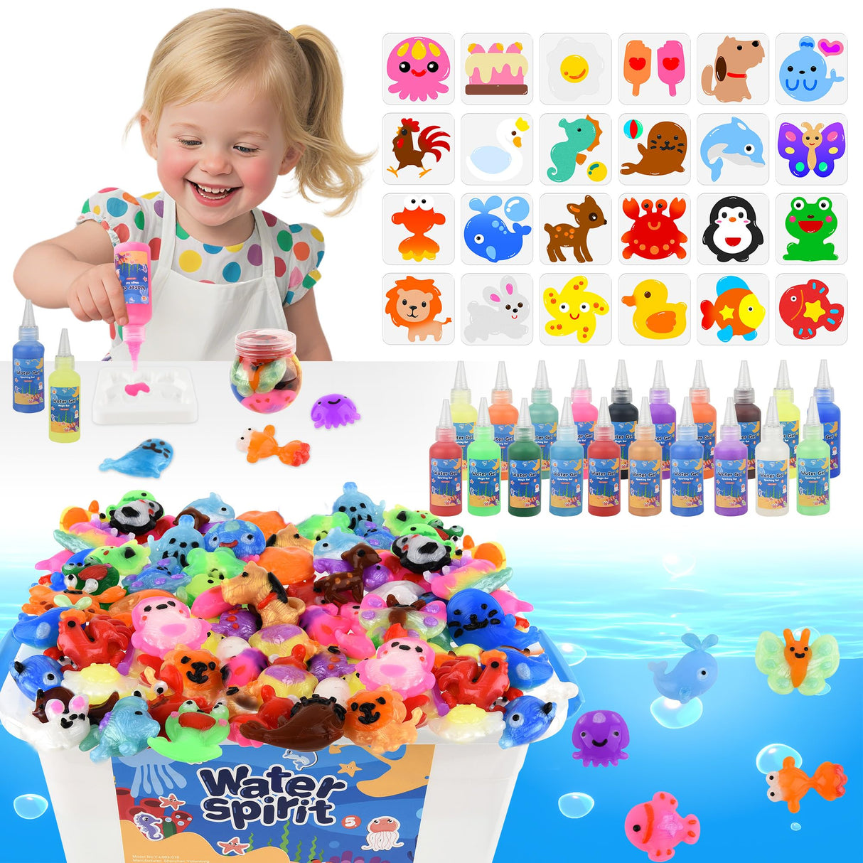 Magic Water Elf Toy Kit, Waters Pets, Aqua Fairy Water Gel Kit with 20 Magic Gels & 24 Shape Molds, DIY Squishy Maker, Summer Activities for Kids,Make Your Own Squishies Toys Crafts for Boys & Girls Nicella