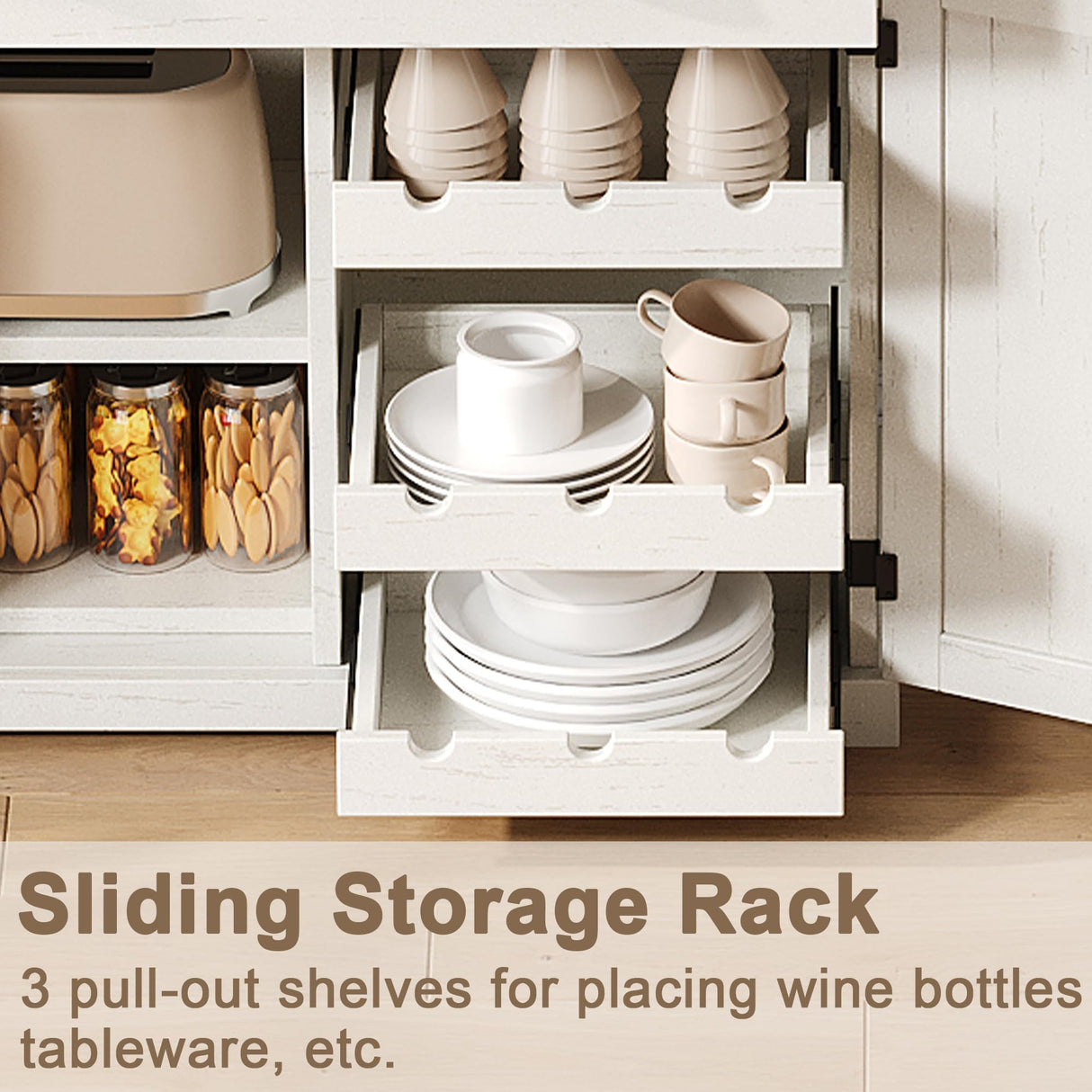 ChooChoo 72" Pantry Cabinet with Storage Drawers, Farmhouse Kitchen Hutch Bar Cabinet with Microwave Stand, Kitchen Cupboard with Door Shelves for Dining Room, Living Room, Antique White & Brown ChooChoo