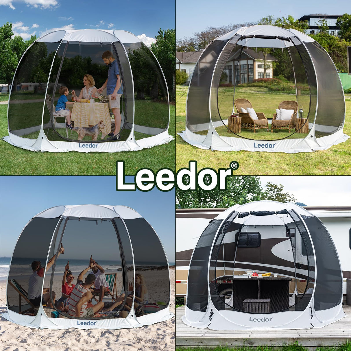 Leedor Screen House Tent for 4-8 Person, Instant Setup Mesh Net Outdoor Gazebo Sun Shade Dome Tent Pop Up Canopy with Carry Bag for Camping, Patio, Backyard, Lawn, Garden, Deck, 10 x 10 FT LEEDOR