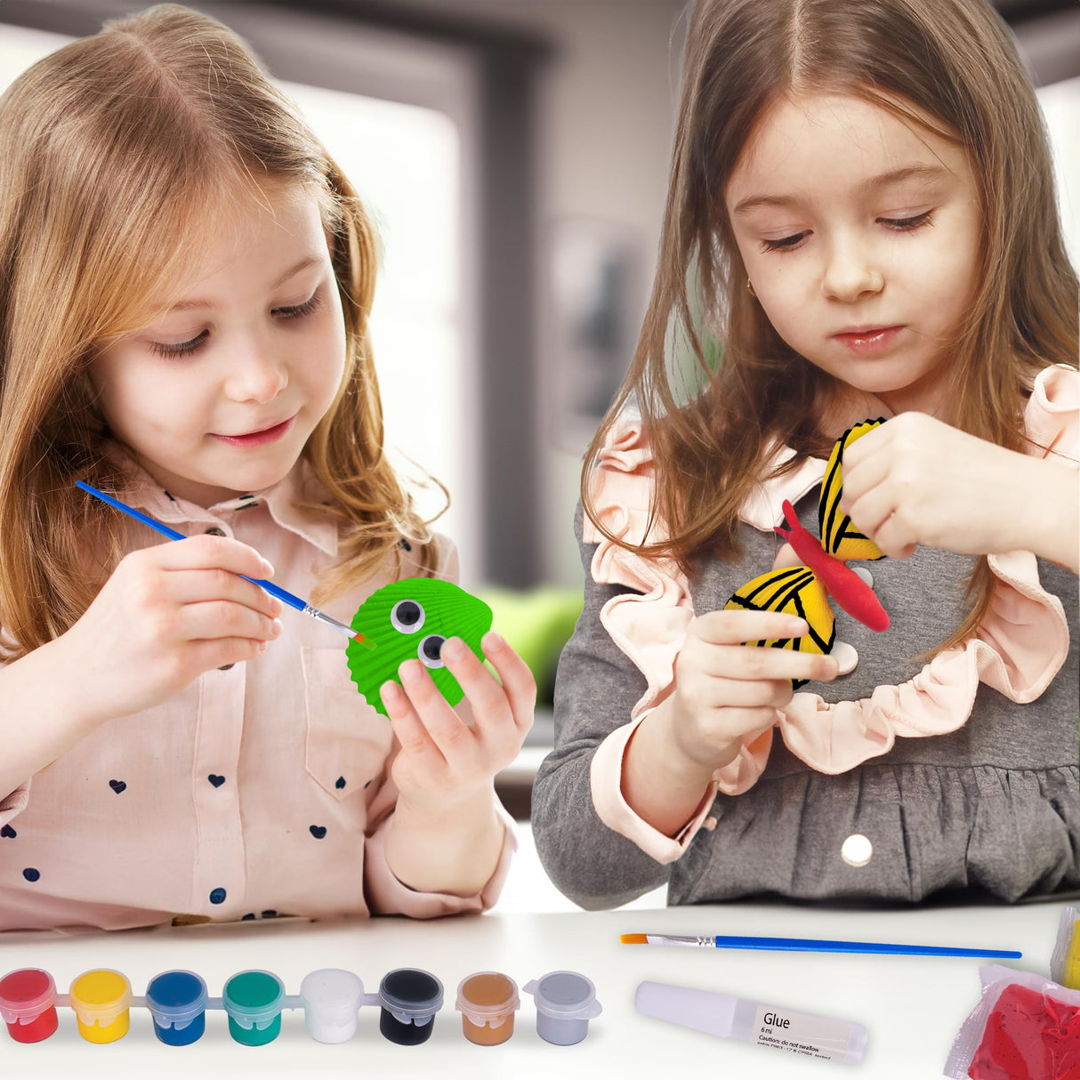 ArtCreativity Seashell Painting Kit for Kids - Sea Shell Craft Kit with 12 Real Seashells, 8 Paint Pots, 2 Glitter Paint Tubes, Air Dry Clay, and More - Summer Arts and Crafts Kits for Girls Ages 4-12 ArtCreativity