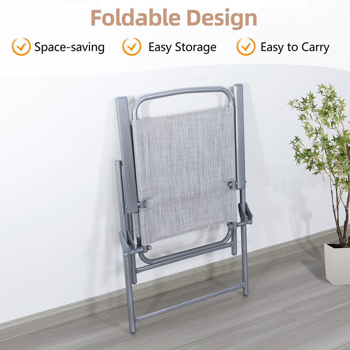 Vongrasig 6 Pieces Folding Patio Dining Set, All Weather Small Metal Outdoor Table and Chair Set, Garden Patio Furniture Set w/Umbrella, Glass Table & 4 Folding Chairs for Lawn, Backyard, Silver Vongrasig