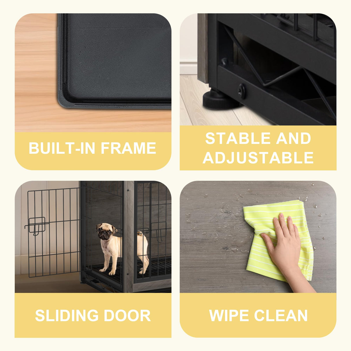 JY QAQA Dog Crate Furniture, Wooden Dog Crate Table, Double-Doors Dog Furniture, Indoor Dog Kennel, Dog House, Dog Cage/Grey/S JY QAQA PET