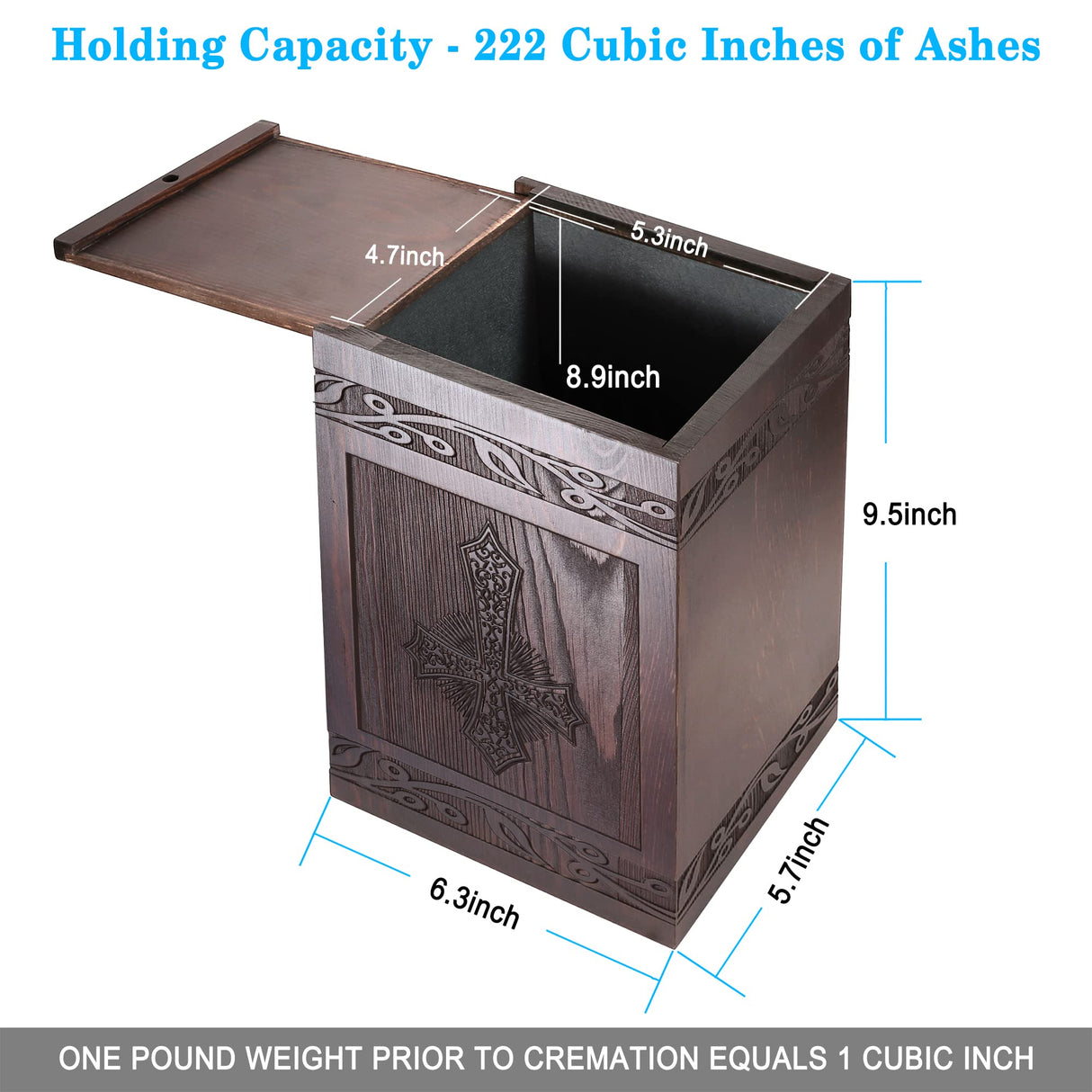 Cremation Urns for Human Ashes Adult Male Female, Wooden Carved Cross Urns Box and Casket for Ashes Men Women Child, Pets Cat Dog Urn, Burial Funeral Memorial Urns for Ashes, Holds 222 Cubic Inch DGDCDV