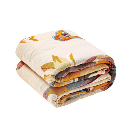 XIBLC Boho Throw Blanket, 100% Cotton Ultra Soft Luxury Throw Rustic Quilt, 60"x80" Floral Bird Butterfly Farmhouse Decor Bed Blankets, All Season Rustic Reversible Bohemian Throw for Bed - Yellow