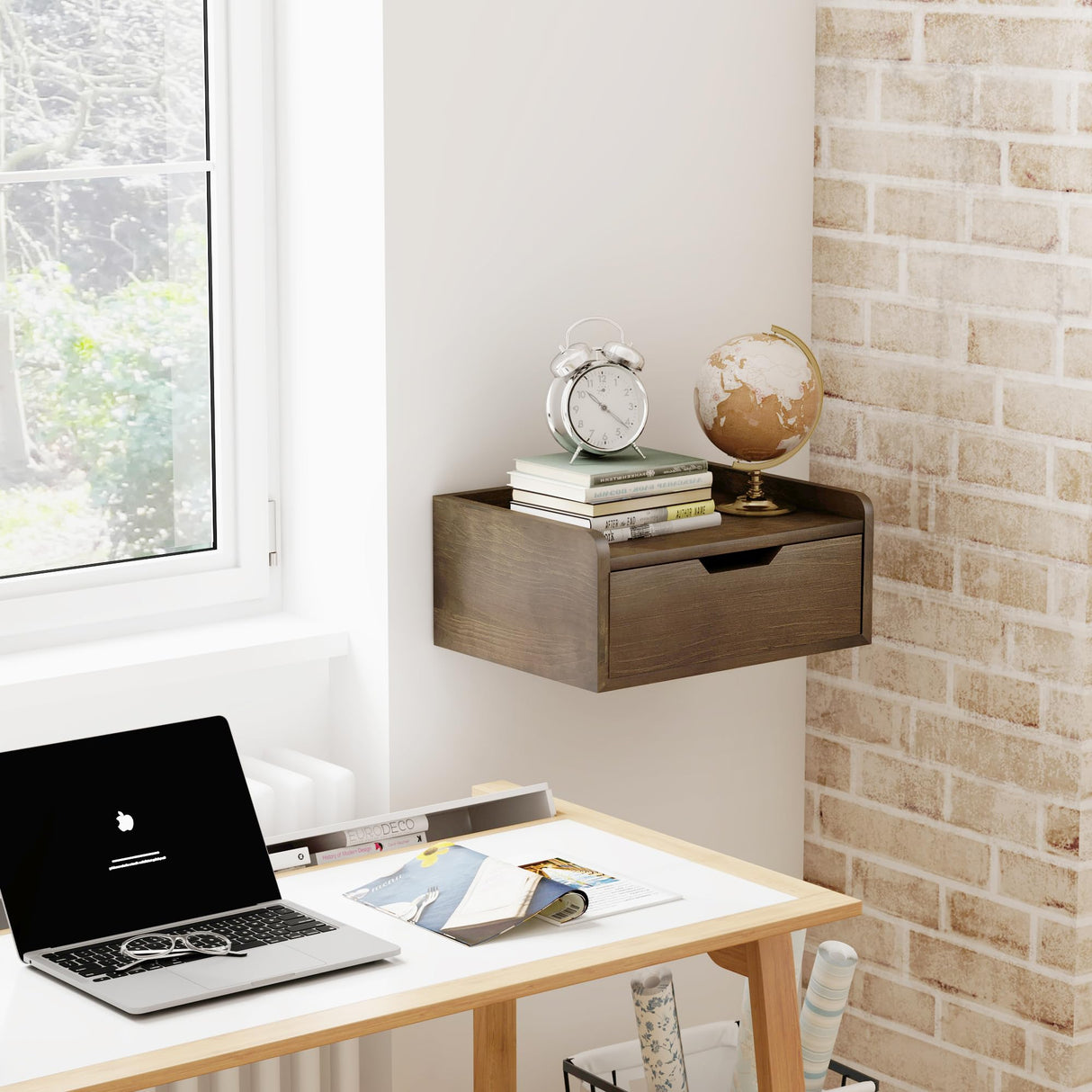 Floating Nightstand, Bedside Shelf Wall Mounted, Small Modern Floating Shelf Nightstand with Drawer, Floating Bedside Table Wall Shelf for Bedroom, Bathroom (Pine Wood) MVPSONAG