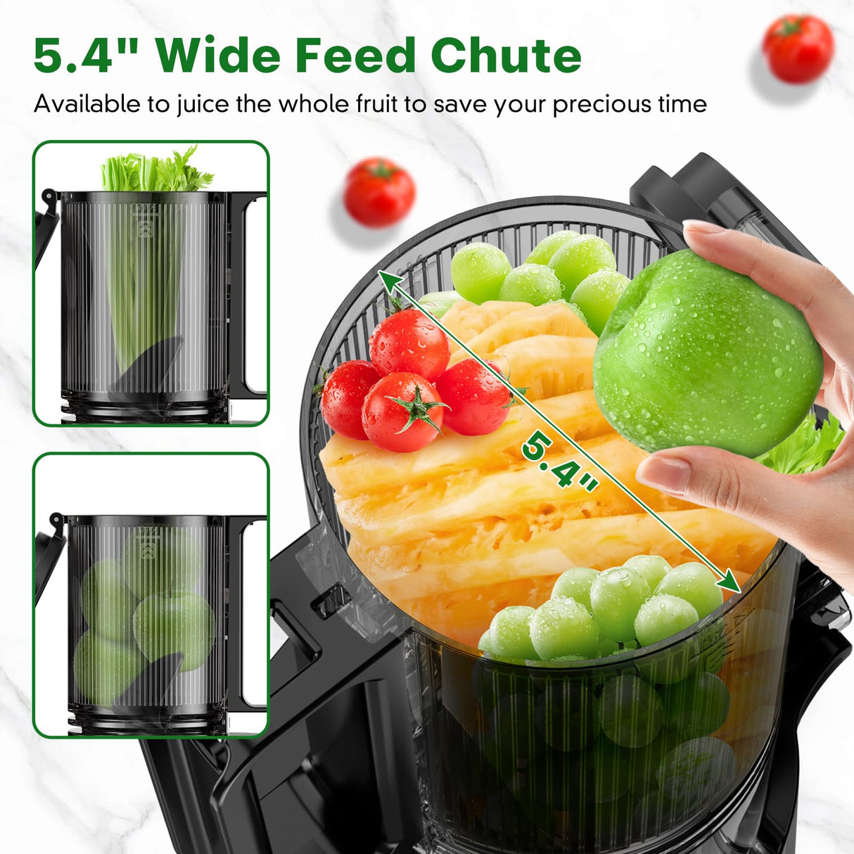 Cold Press Juicer, Masticating Juicer with 5.4" Wide Feed Chute, 350w Slow Juicer Machines Fit Whole Vegetables and Fruits,Juice Extractor Machine with High Juice Yield, Easy to Clean(Black) LQZ
