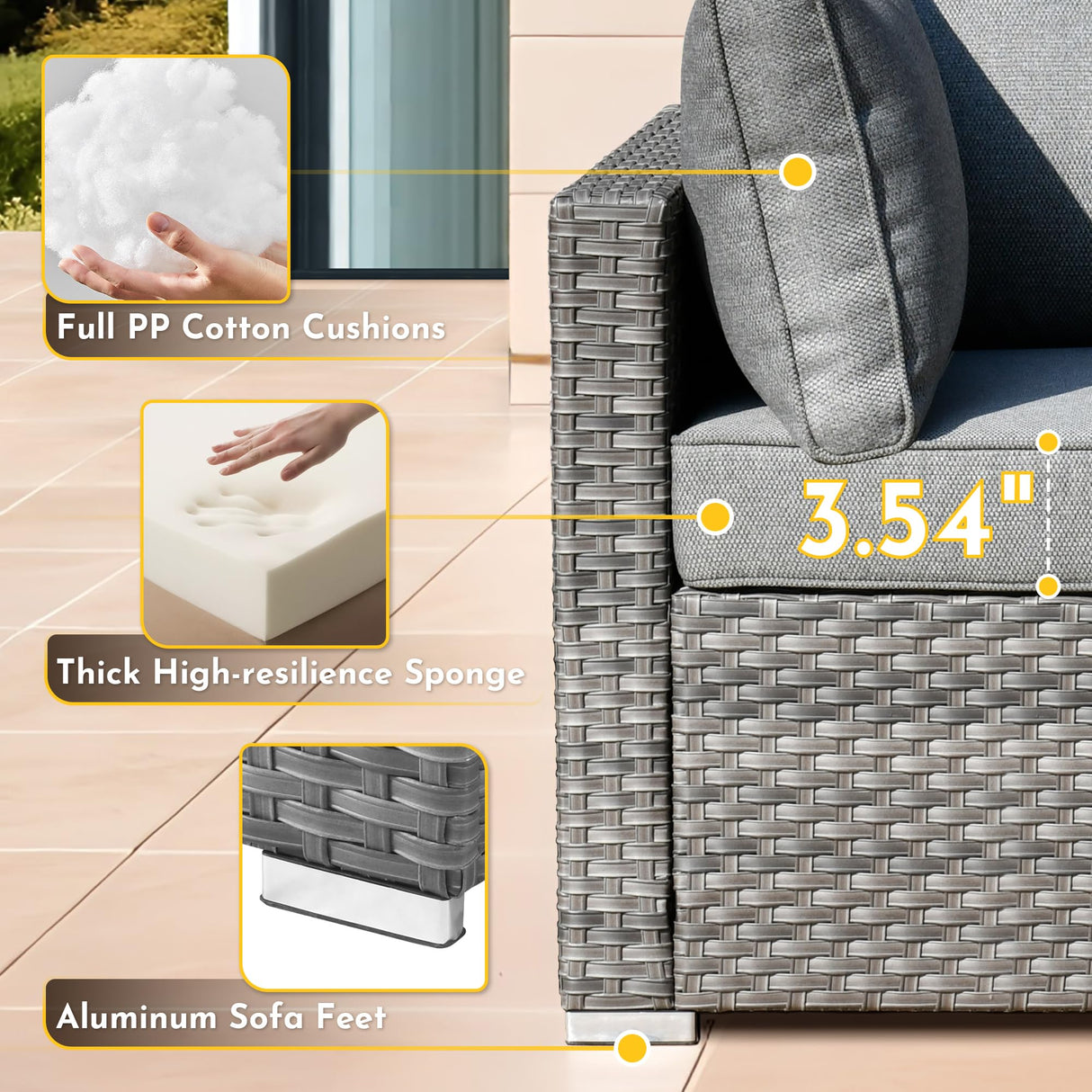 Weaxty 5 Pieces Wicker Patio Furniture Sets, Outdoor Sectional Sofas with Coffee Table, Thicken Cushion All Weather Rattan Patio Conversation Couch Set for Porch Balcony Yard Poolside, Dark Grey weaxty W