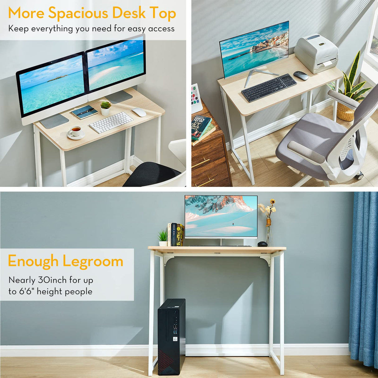 WOHOMO Folding Desk, Small Foldable Desk 31.5" for Small Spaces, Space Saving Computer Table Writing Workstation for Home Office, Easy Assembly, Oak WOHOMO