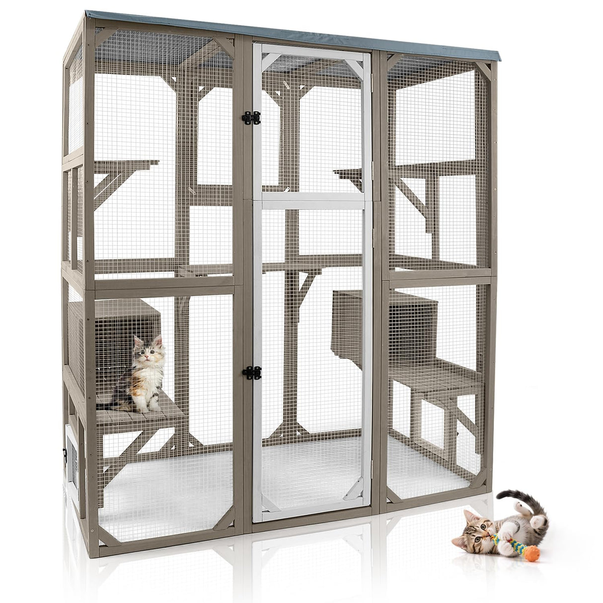 Catio Outdoor Cat Enclosure Large Cat House Catio Window for Mulitiple Cats Walk-in Kitty Cage with 5 Platforms 3 Access Doors Tarp Roof 67.7" H Magazoopet