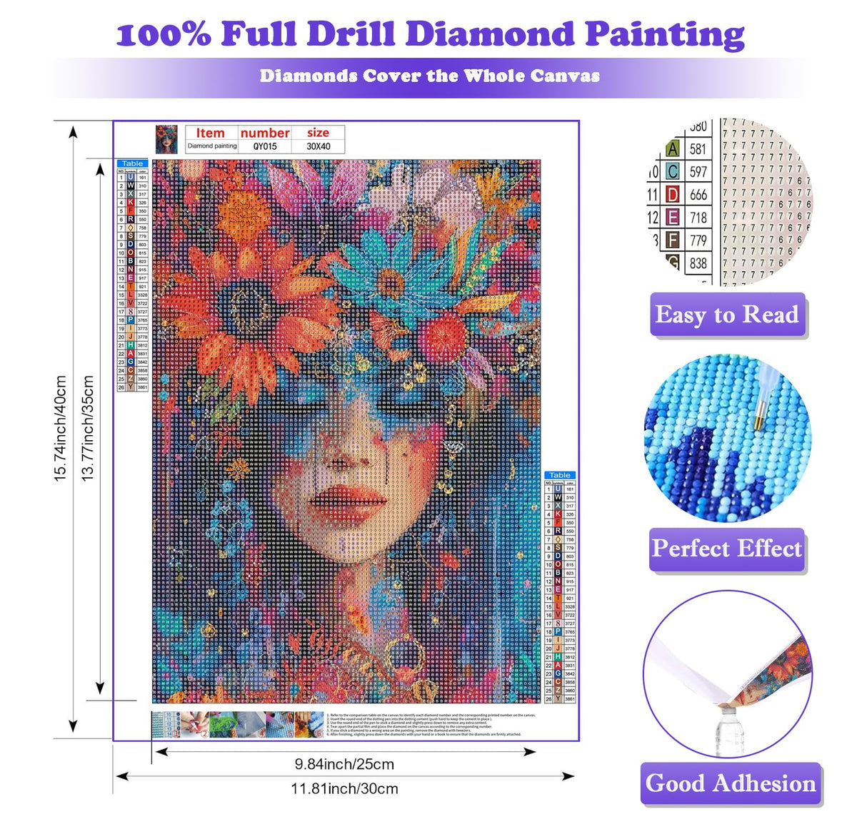 Beautiful Woman Diamond Art Kits for Adults, Flower Diamond Painting Kits, Dimond Art Paintings Kit, 5D Diamond Dot, Small Gem Painting Kit, Crystal Art Beginner, Home Wall Decor Gifts (12x16inch) Rekxtmo