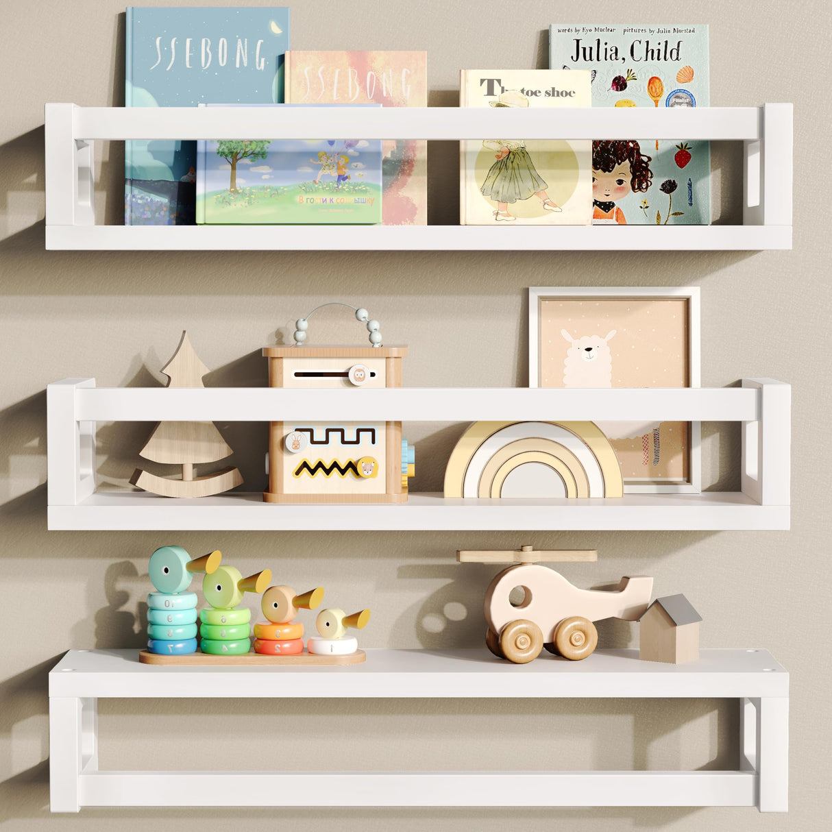 TidyCorner Upgraded Thick Floating Shelves - Multi-Use Wall-Mounted Bookshelves for Kids and Nursery, Ideal for Books, Toys, Spice Rack, Decor - White TidyCorner