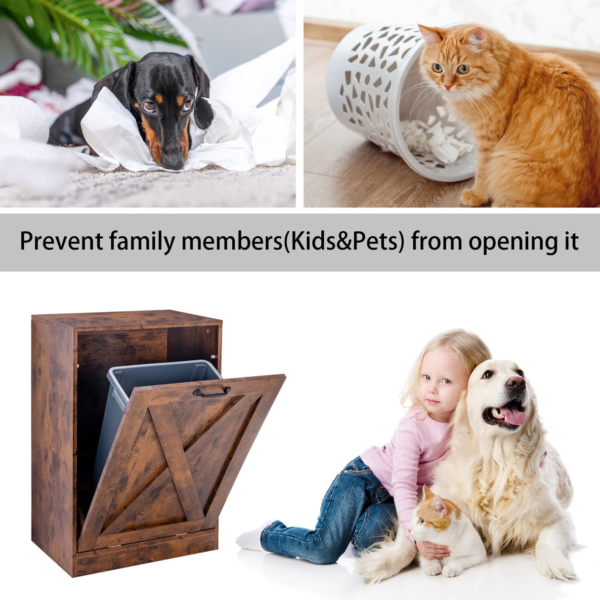 Zvyteay 13 Gallons Tilt Out Trash Can Cabinet, Wooden Free Standing Kichen Waste Bin Recycling Cabinet Hidden Trash Cabinet Laundry Cabinet Pet Food Cabinet (Rustic Brown) Zvyteay