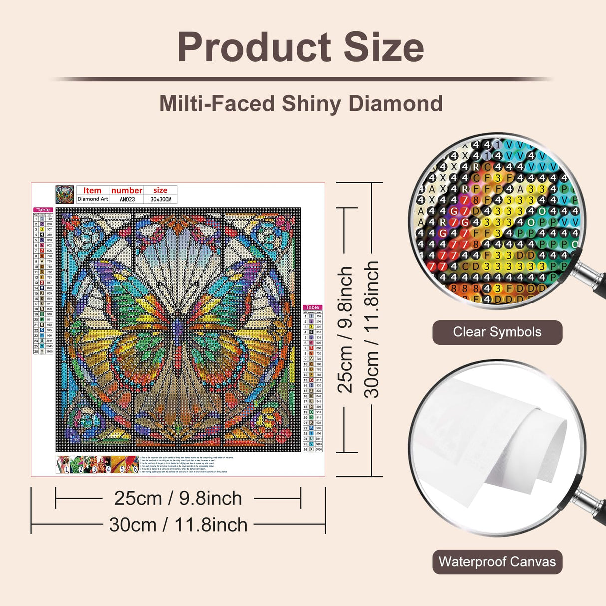 Anuver Butterfly Diamond Painting Kits for Adults, 5D DIY Diamond Art Kits for Beginners, Full Drill Diamond Painting Kits for Home Wall Decor, Stained Glass, 12x12 Inch Anuver