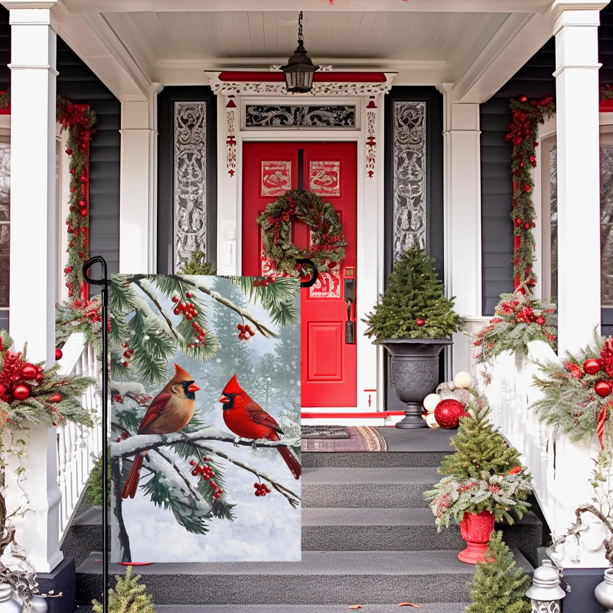 Dacawin Winter Cardinal Bird Garden Flag Red Bird Pine Twigs Yard Flag Double Sided Polyester Holly Berry Snow Seasonal Garden Flags for Outdoor Farmhouse Christams Holiday Decor 12x18 Inch Dacawin